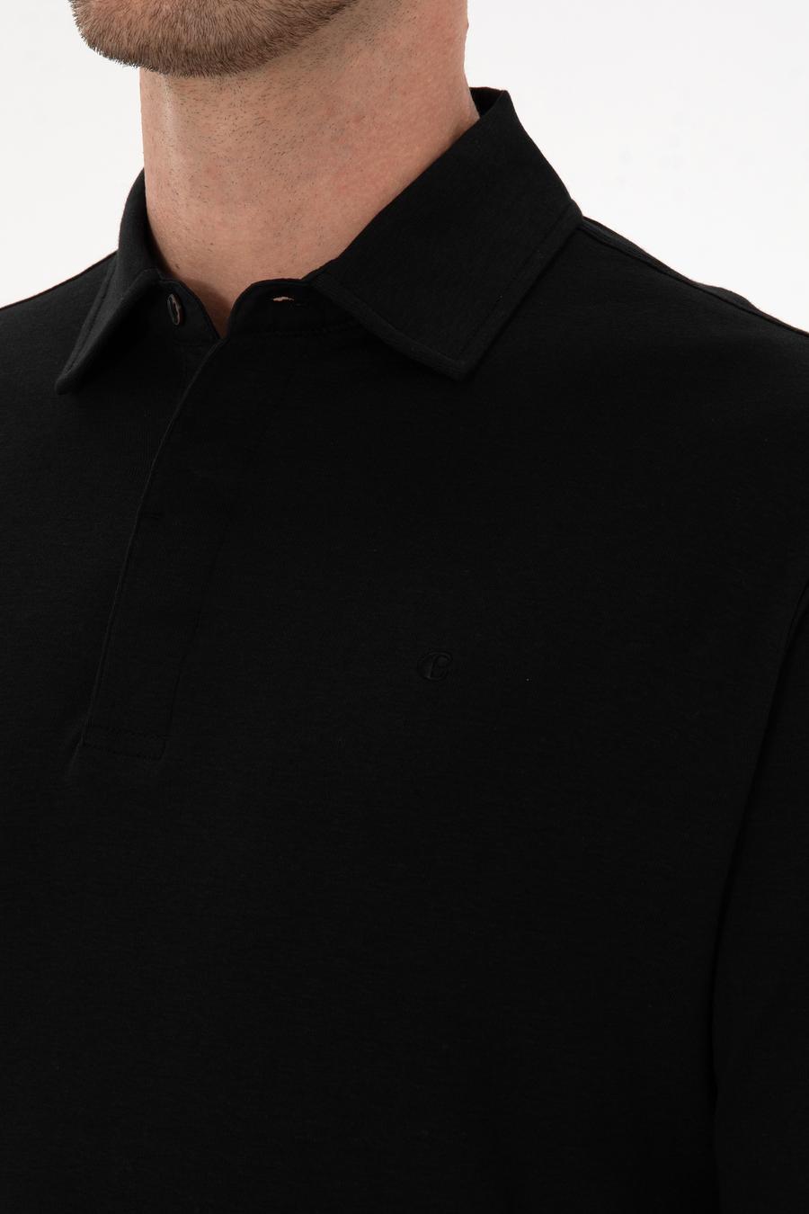 Siyah Regular Fit Kaşmir Karışımlı Polo Yaka Sweatshirt - 50309794001