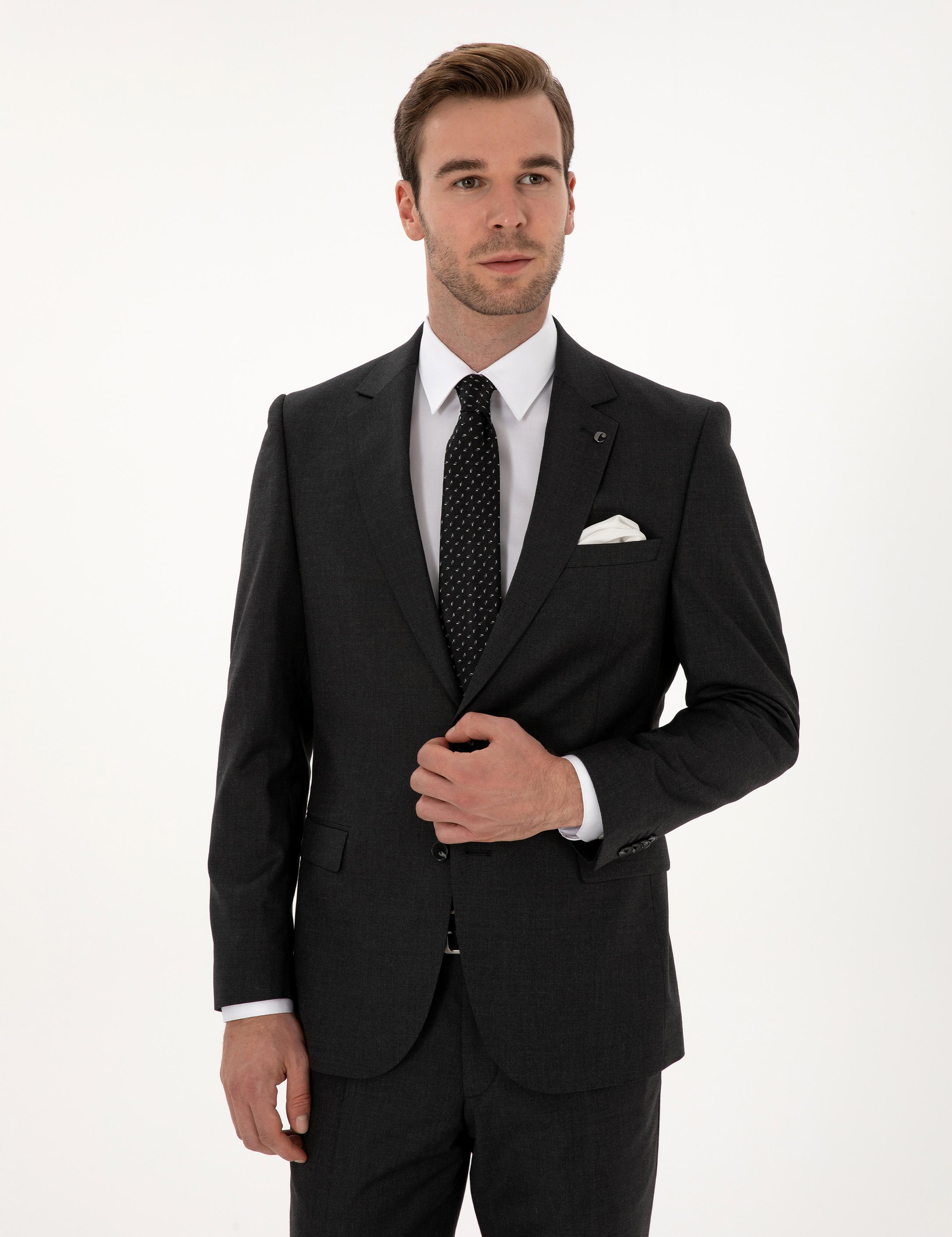 Füme Slim Fit Mikro Desenli Yün Karışımlı Takım Elbise - 50318061023