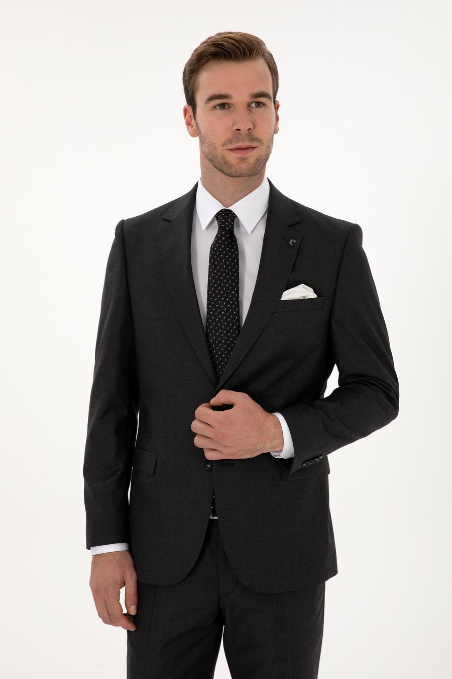 Füme Slim Fit Mikro Desenli Yün Karışımlı Takım Elbise - 50318061023