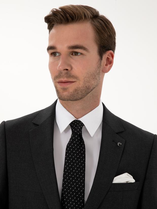 Füme Slim Fit Mikro Desenli Yün Karışımlı Takım Elbise