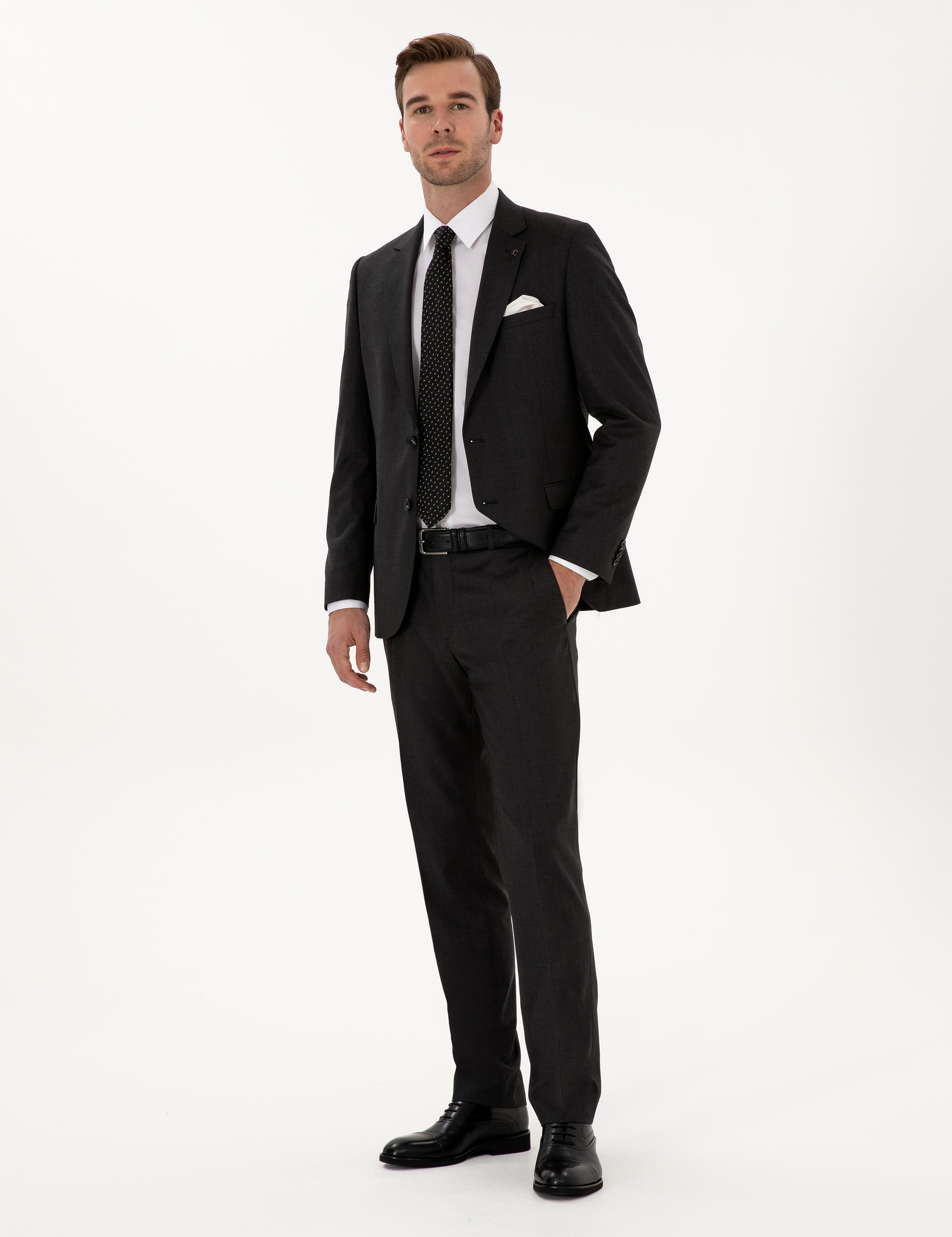 Füme Slim Fit Mikro Desenli Yün Karışımlı Takım Elbise - 50318061023