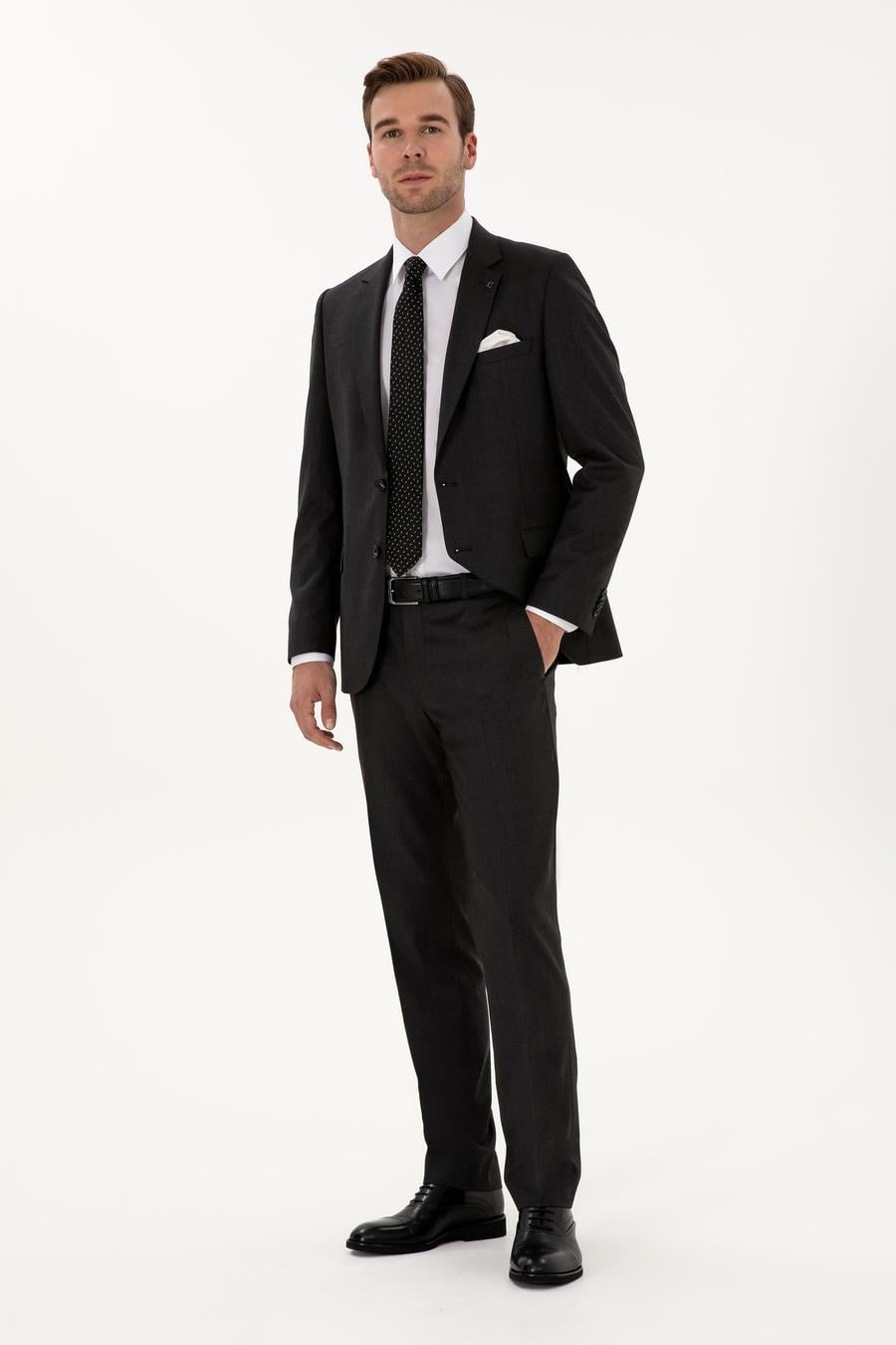 Füme Slim Fit Mikro Desenli Yün Karışımlı Takım Elbise - 50318061023