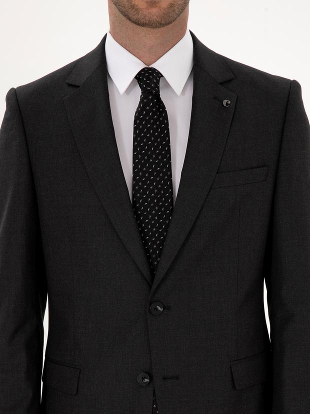 Füme Slim Fit Mikro Desenli Yün Karışımlı Takım Elbise