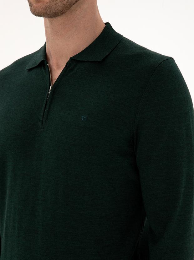 Zümrüt Regular Fit Yün Karışımlı Fermuarlı Polo Yaka Basic Triko Kazak