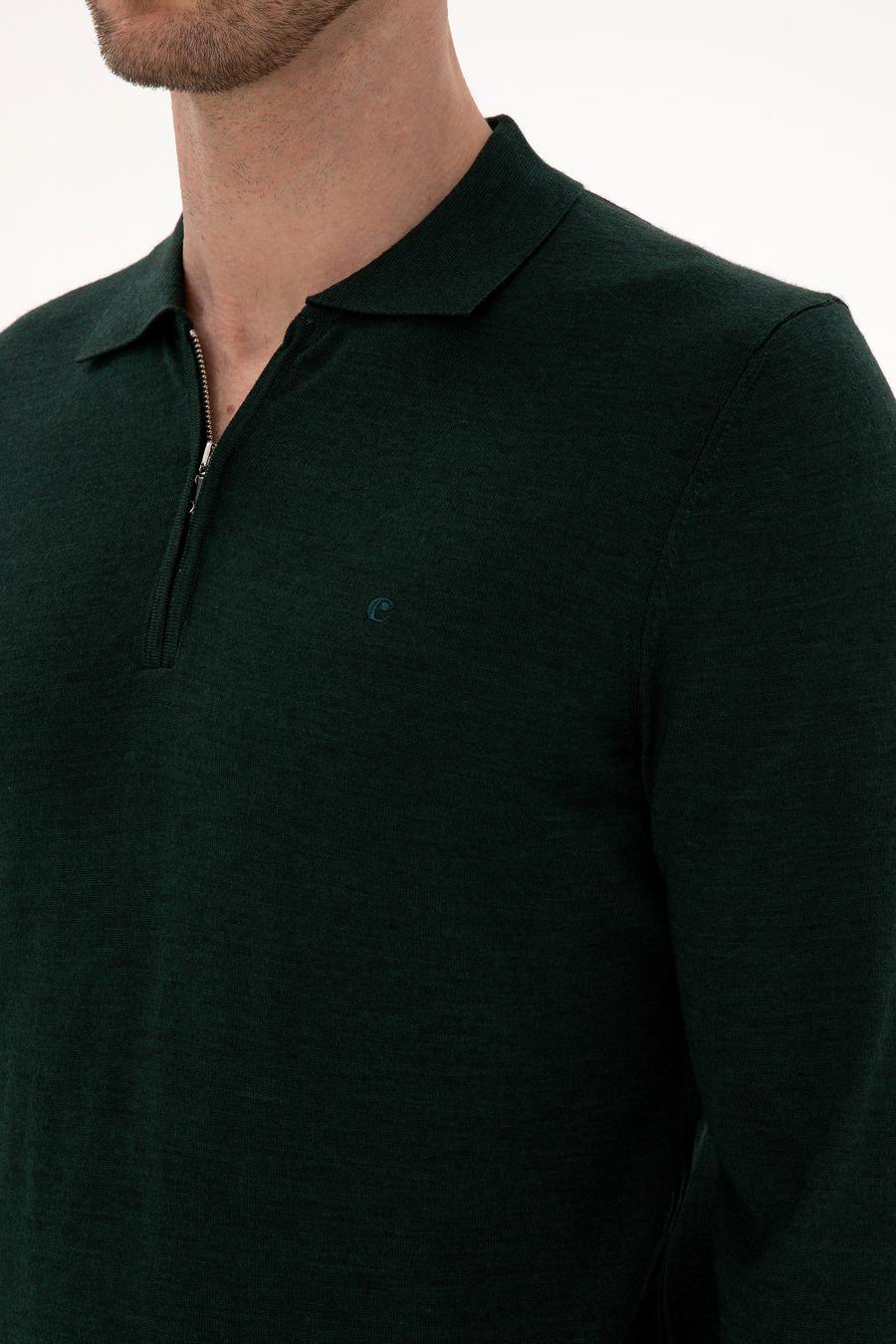 Zümrüt Regular Fit Yün Karışımlı Fermuarlı Polo Yaka Basic Triko Kazak - 50315297018