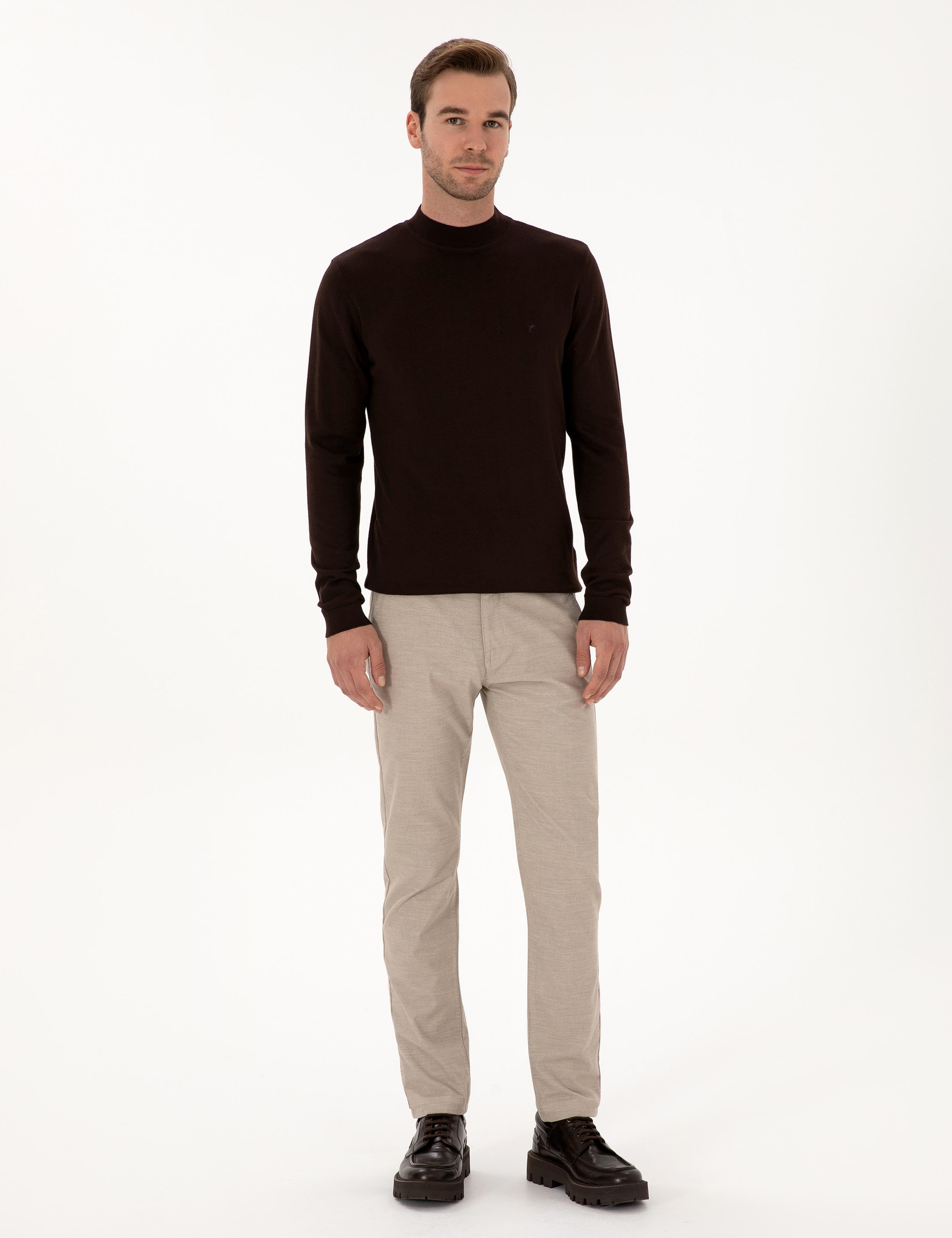 Bej Slim Fit Pamuk Karışımlı Armürlü Kanvas Pantolon - 50311720053