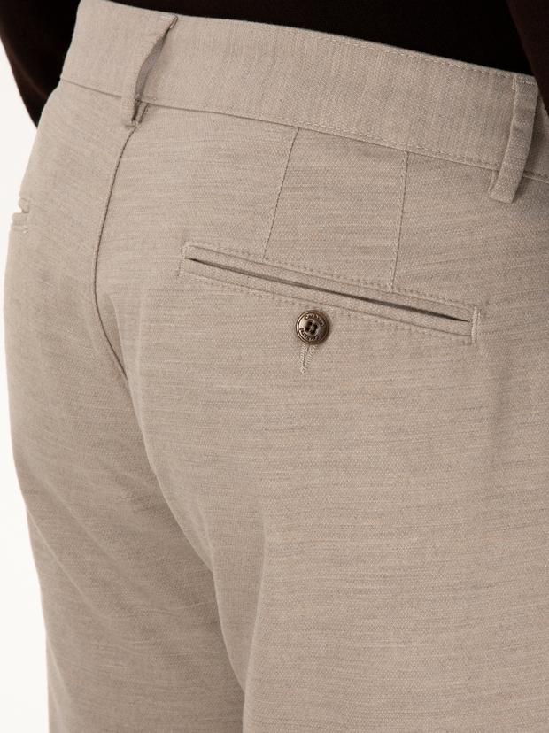 Bej Slim Fit Pamuk Karışımlı Armürlü Kanvas Pantolon