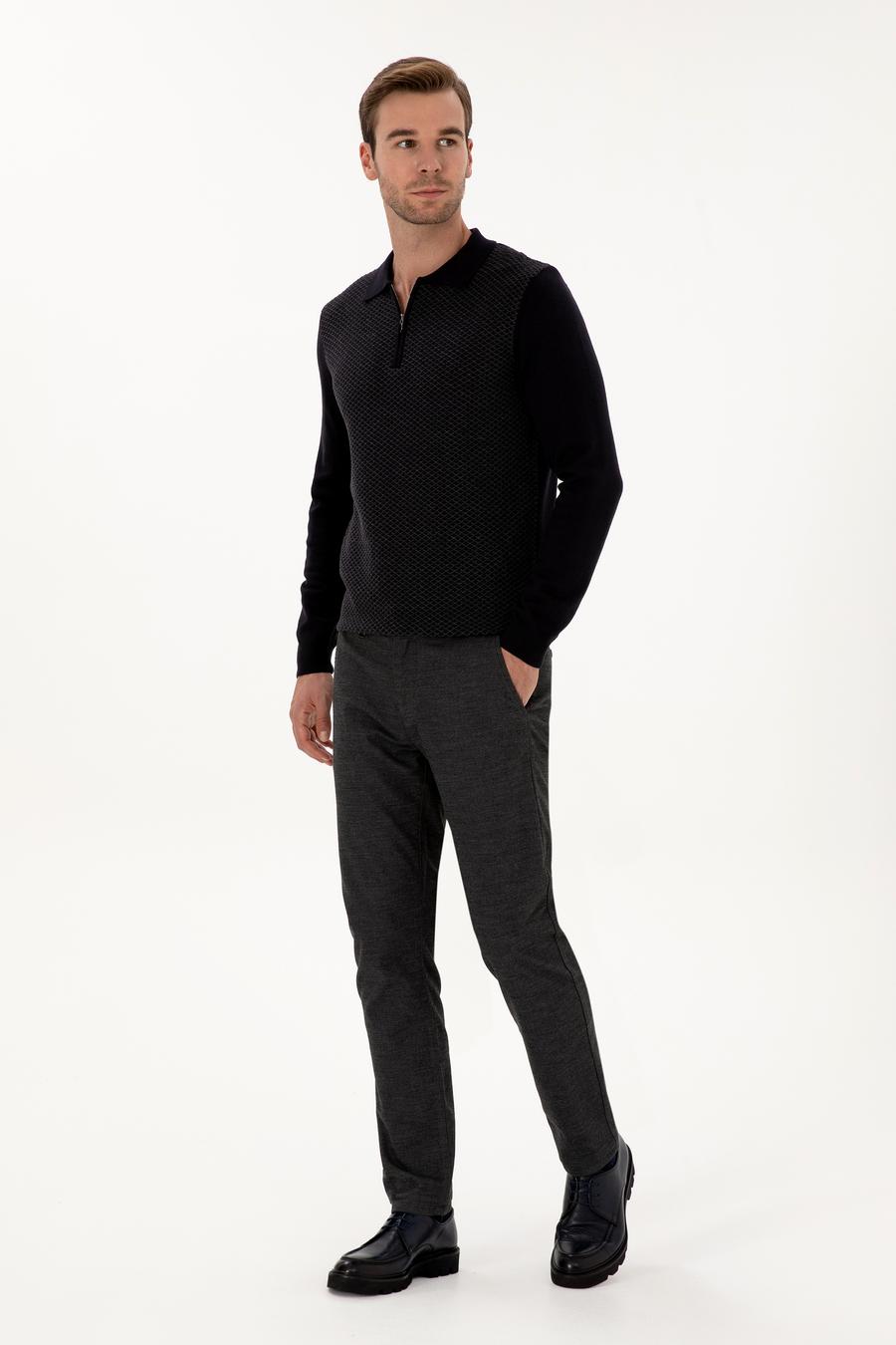 Antrasit Slim Fit Pamuk Karışımlı Armürlü Kanvas Pantolon - 50311720208
