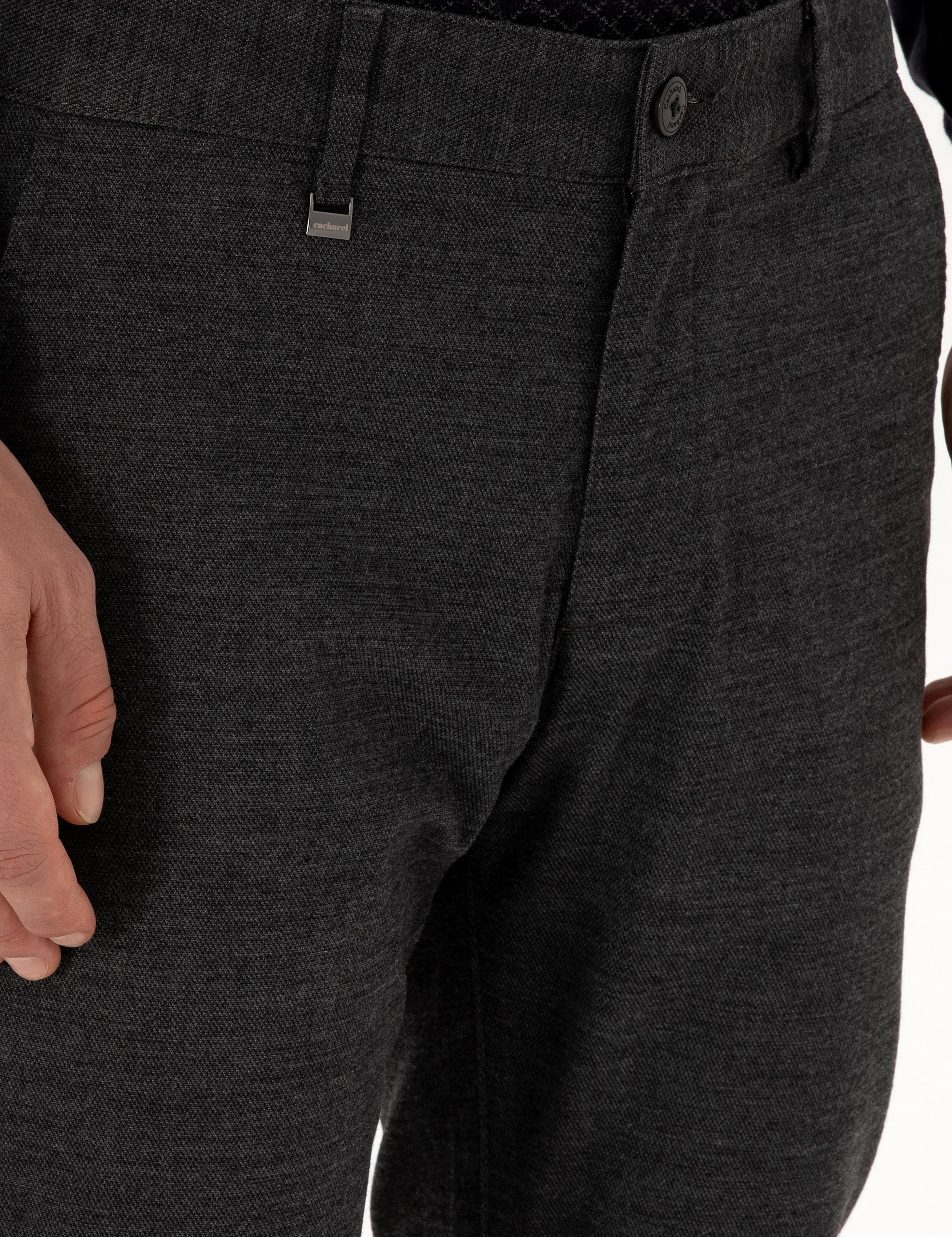 Antrasit Slim Fit Pamuk Karışımlı Armürlü Kanvas Pantolon - 50311720208