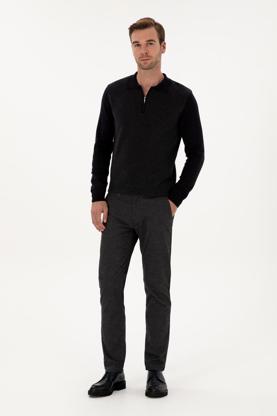 Antrasit Slim Fit Pamuk Karışımlı Armürlü Kanvas Pantolon - 50311720208