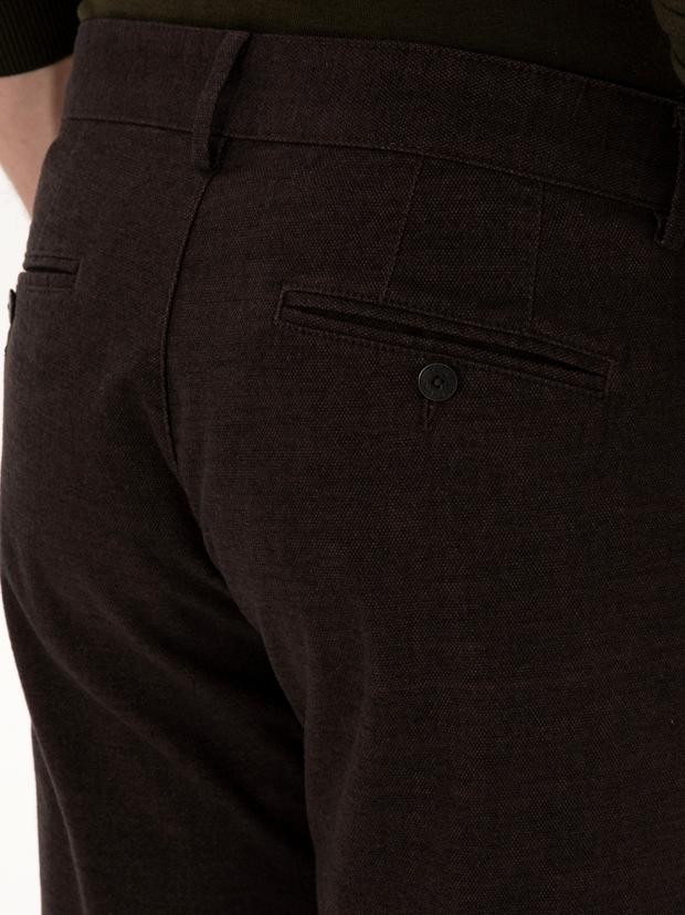 Koyu Kahverengi Slim Fit Pamuk Karışımlı Armürlü Kanvas Pantolon