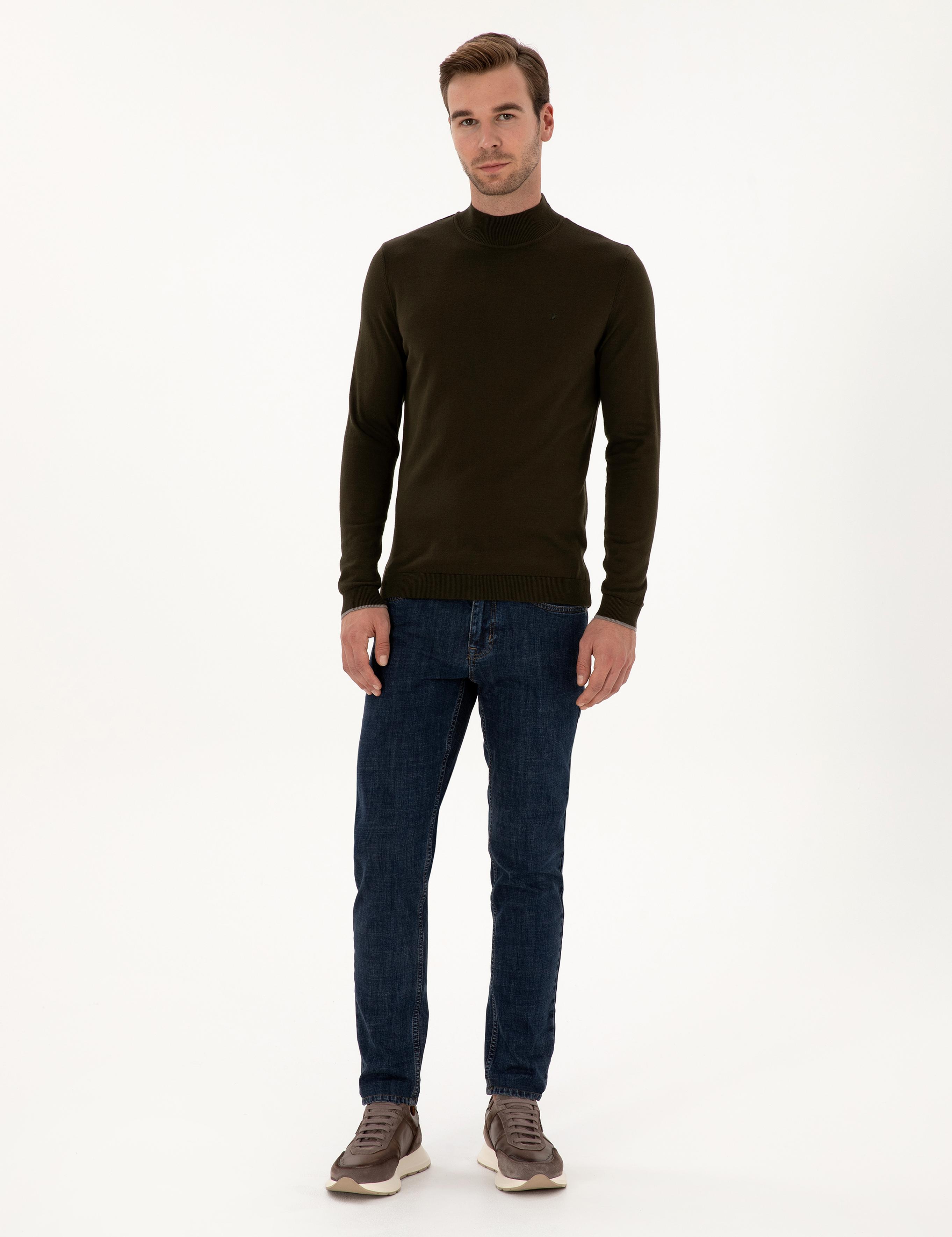 Haki Slim Fit Pamuk Karışımlı Yarım Balıkçı Yaka Triko Kazak - 50318677003