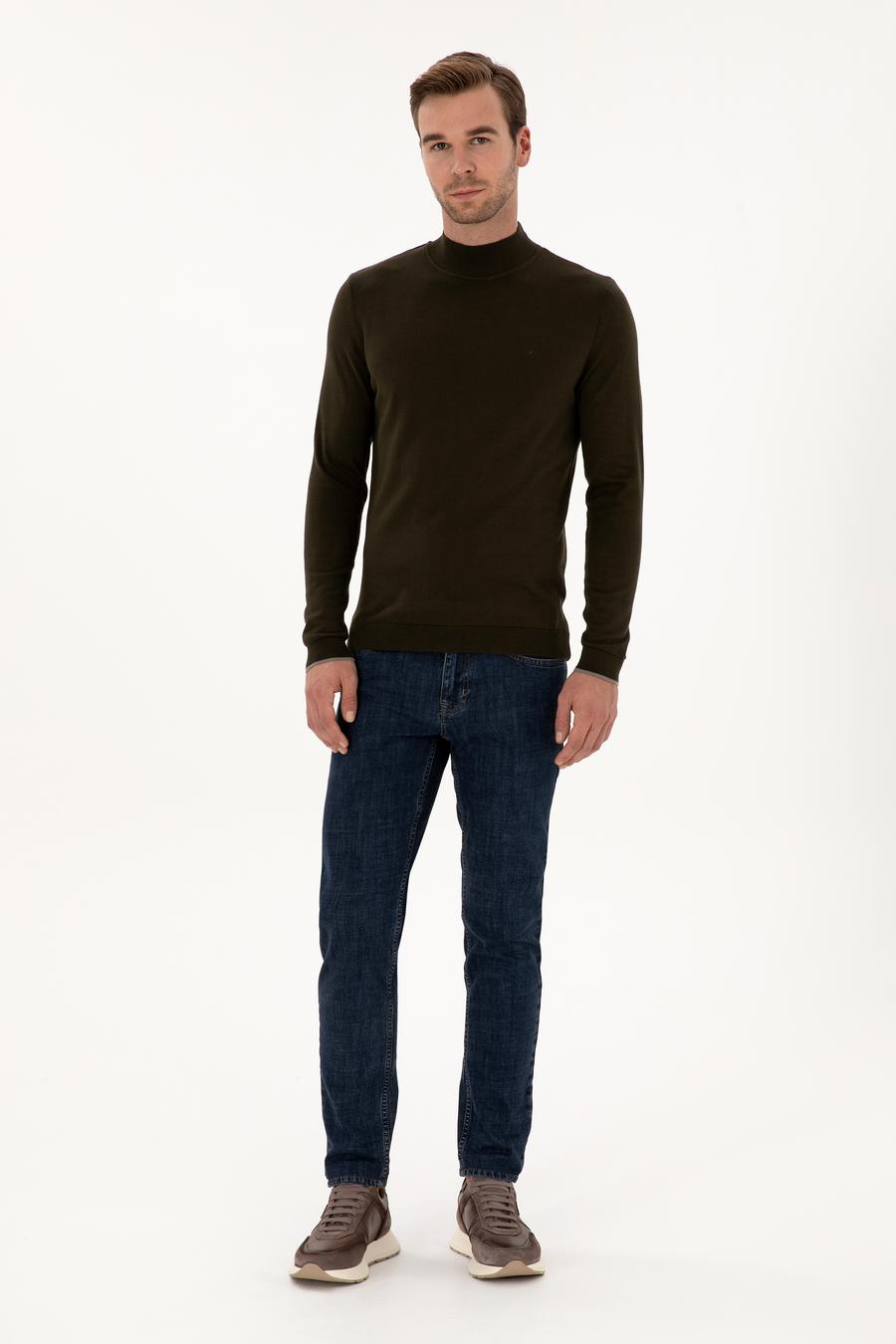 Haki Slim Fit Pamuk Karışımlı Yarım Balıkçı Yaka Triko Kazak - 50318677003