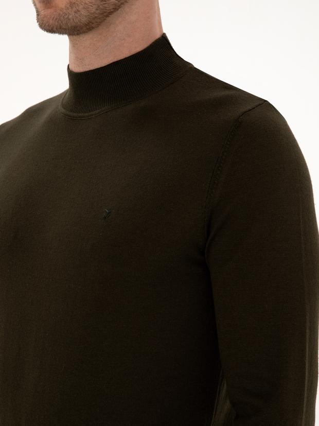 Haki Slim Fit Pamuk Karışımlı Yarım Balıkçı Yaka Triko Kazak
