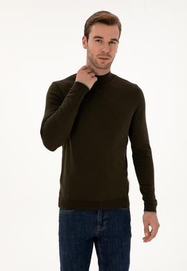 Haki Slim Fit Pamuk Karışımlı Yarım Balıkçı Yaka Triko Kazak