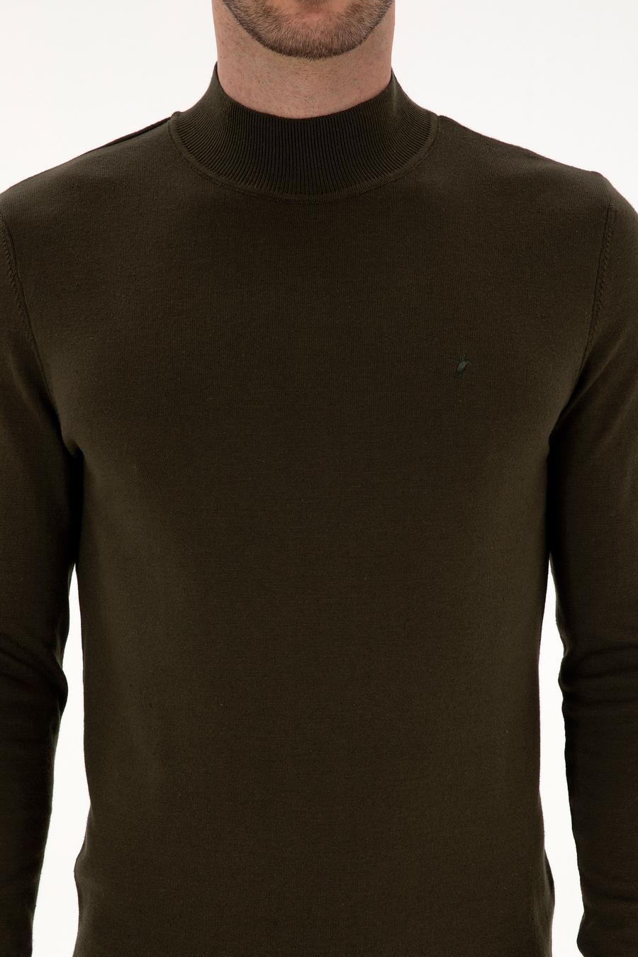 Haki Slim Fit Pamuk Karışımlı Yarım Balıkçı Yaka Triko Kazak - 50318677003