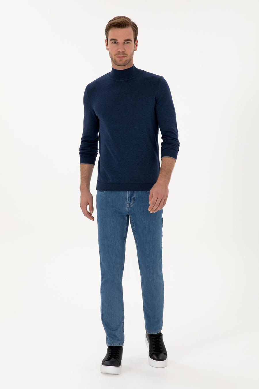 İndigo Slim Fit Pamuk Karışımlı Yarım Balıkçı Yaka Triko Kazak - 50318677019