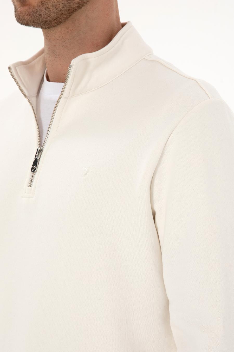 Ekru Regular Fit %100 Pamuk Yarım Fermuarlı Sweatshirt - 50318959004