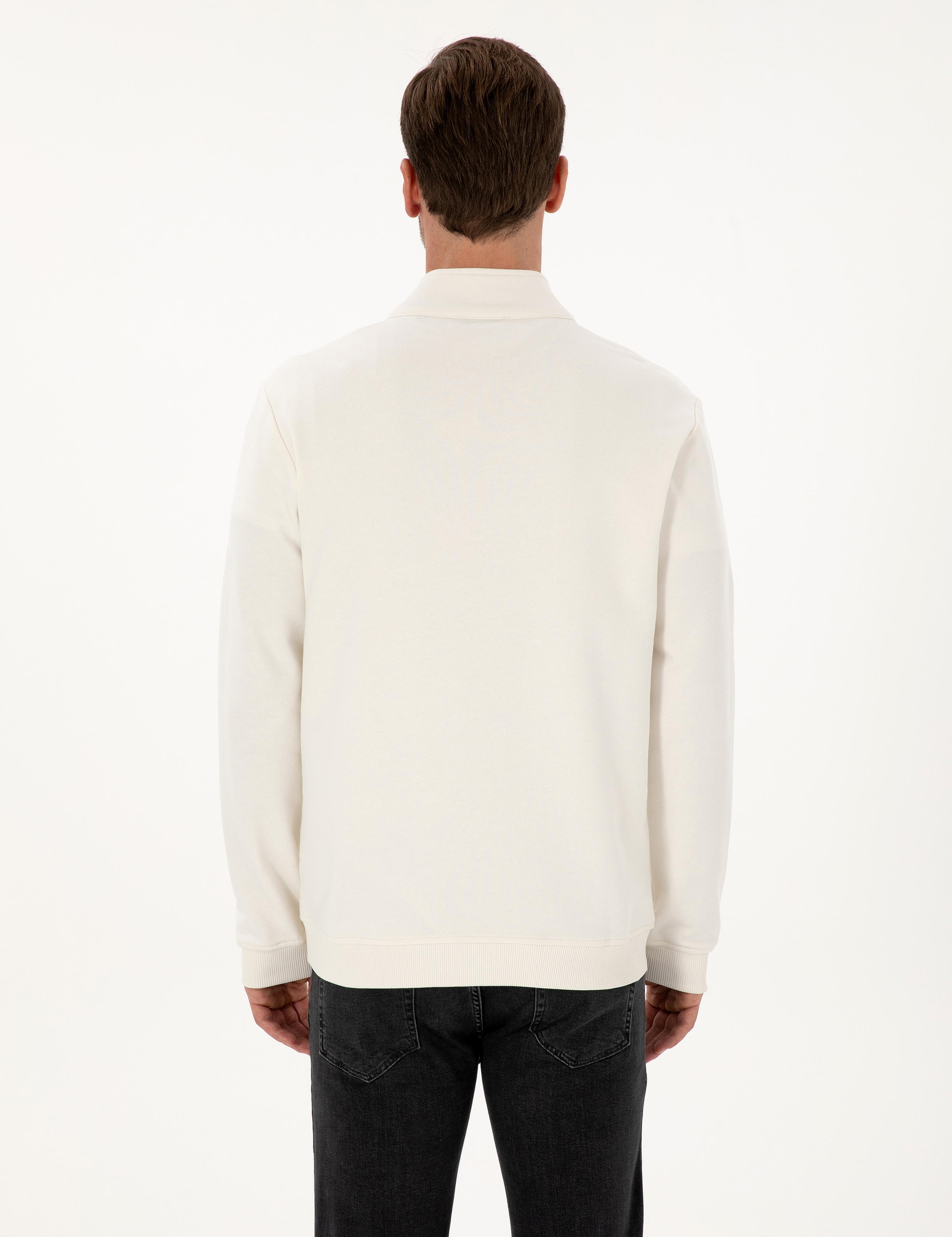 Ekru Regular Fit %100 Pamuk Yarım Fermuarlı Sweatshirt - 50318959004