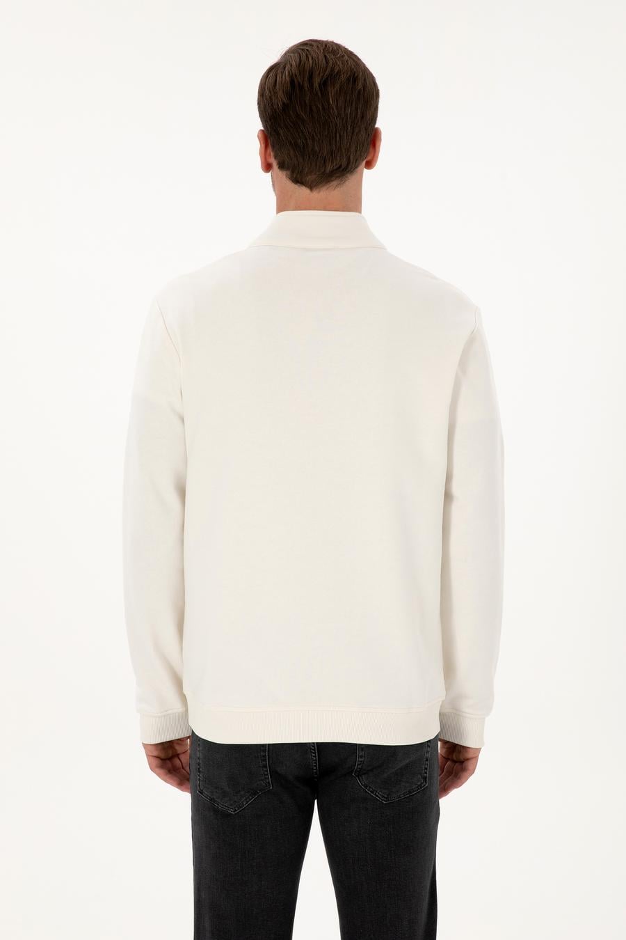Ekru Regular Fit %100 Pamuk Yarım Fermuarlı Sweatshirt - 50318959004