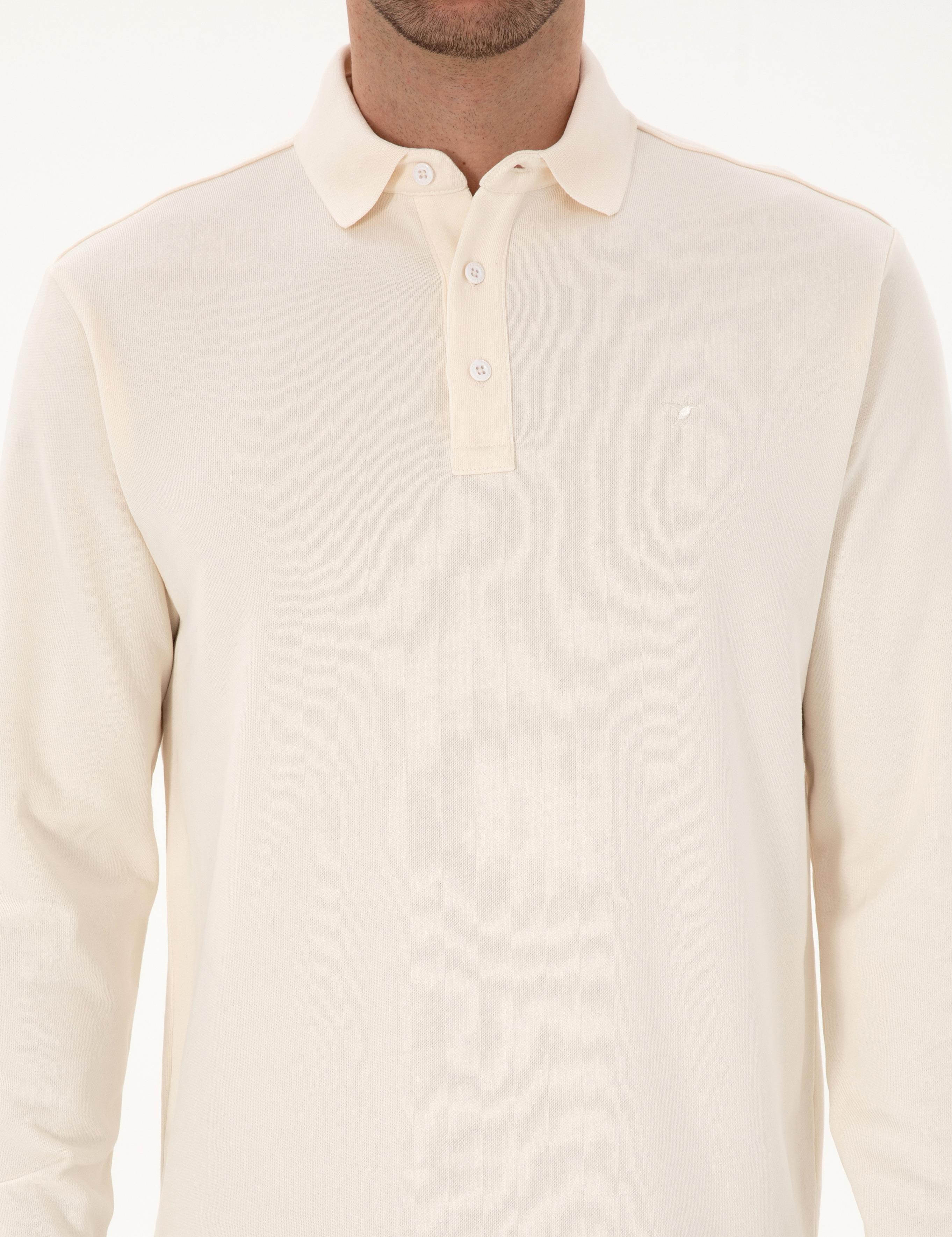 Ekru Regular Fit %100 Pamuk 3 İplik Polo Yaka Sweatshirt - 50318960034