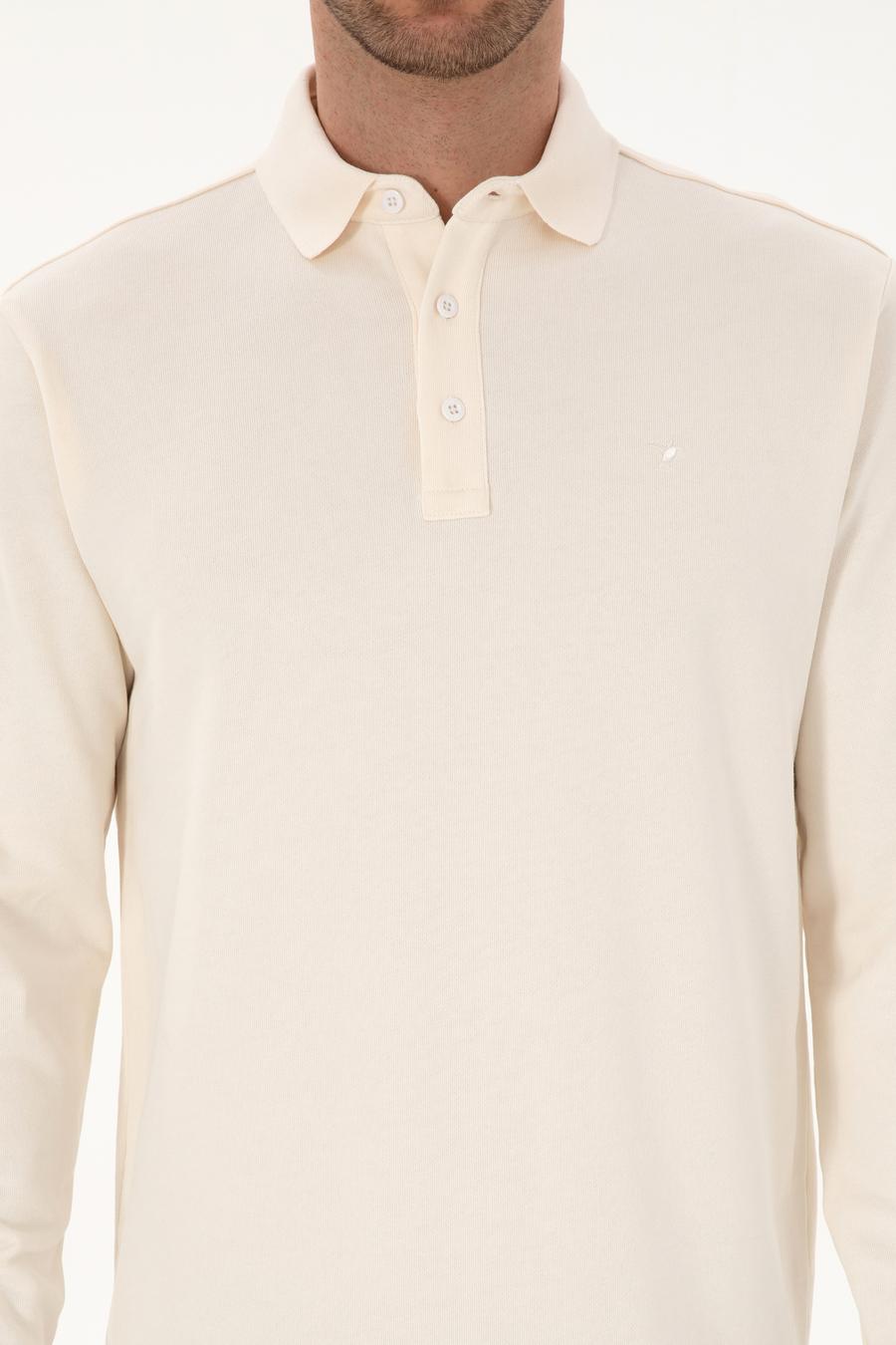 Ekru Regular Fit %100 Pamuk 3 İplik Polo Yaka Sweatshirt - 50318960034