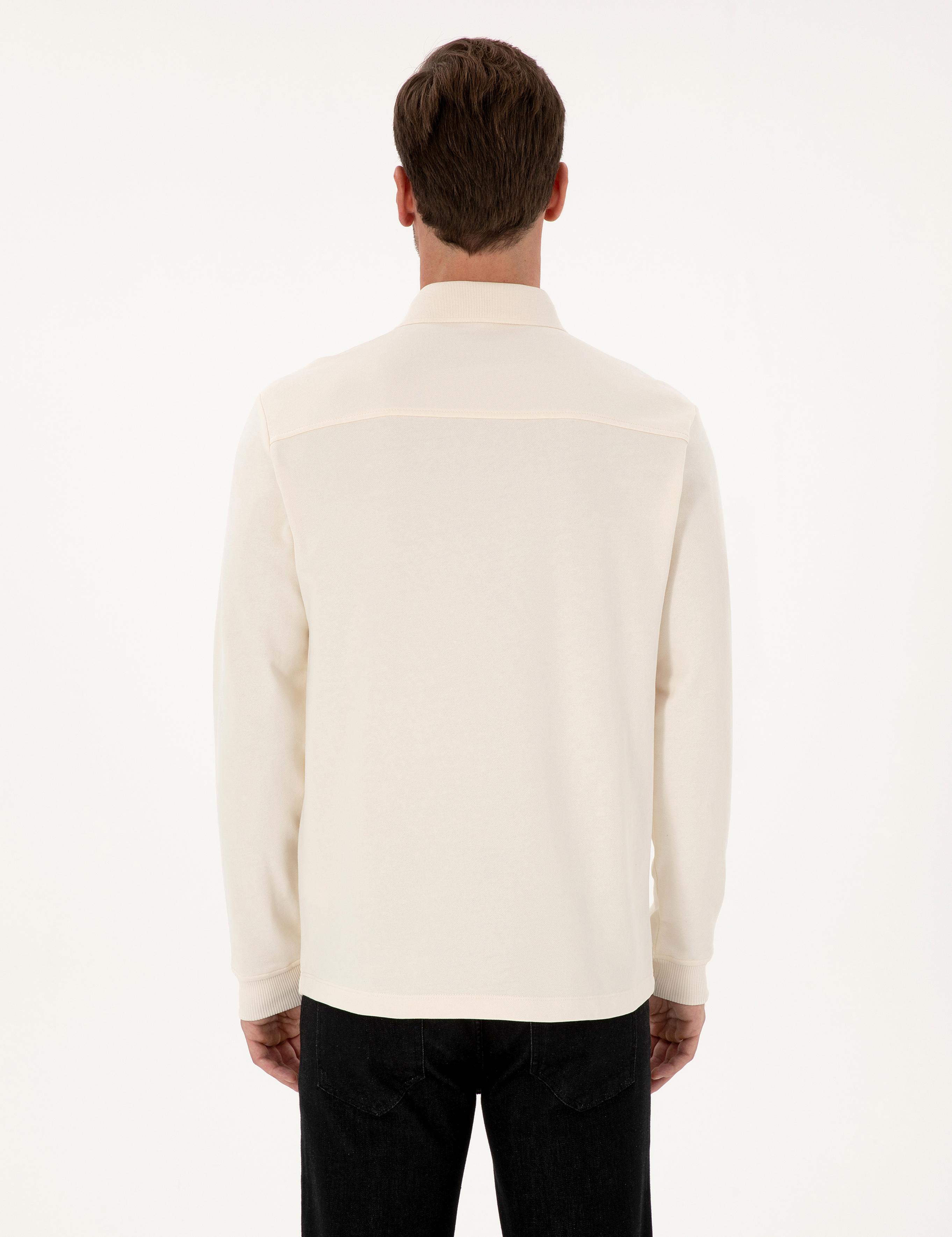 Ekru Regular Fit %100 Pamuk 3 İplik Polo Yaka Sweatshirt - 50318960034