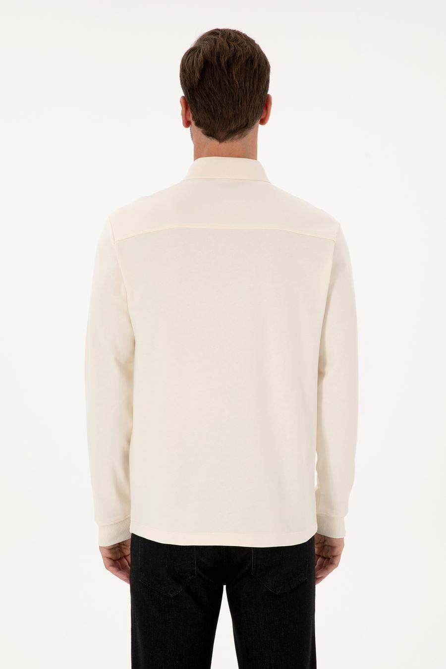 Ekru Regular Fit %100 Pamuk 3 İplik Polo Yaka Sweatshirt - 50318960034
