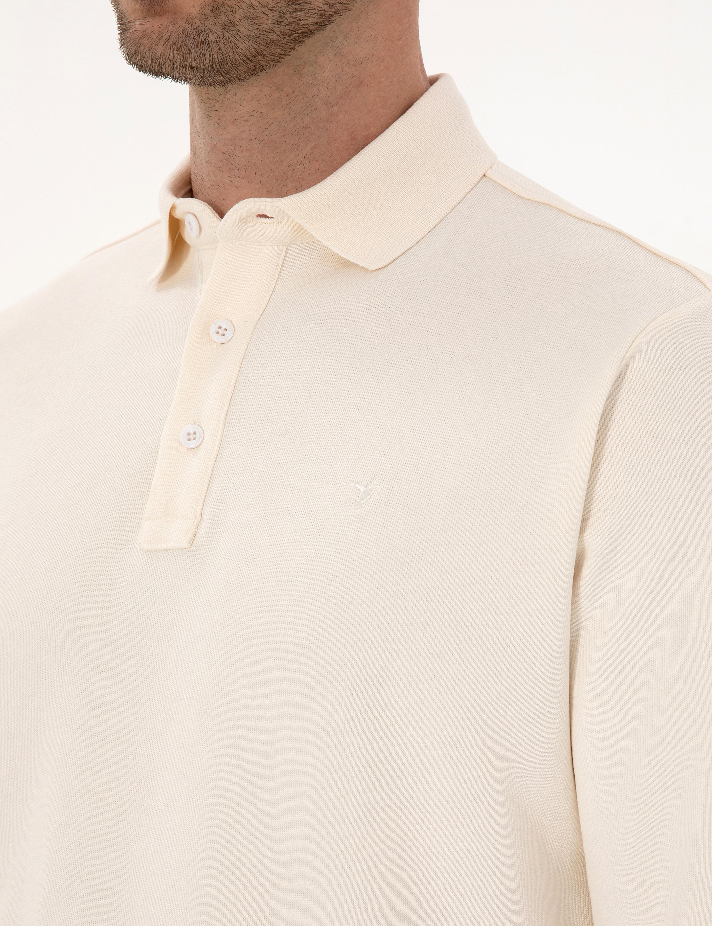 Ekru Regular Fit %100 Pamuk 3 İplik Polo Yaka Sweatshirt - 50318960034