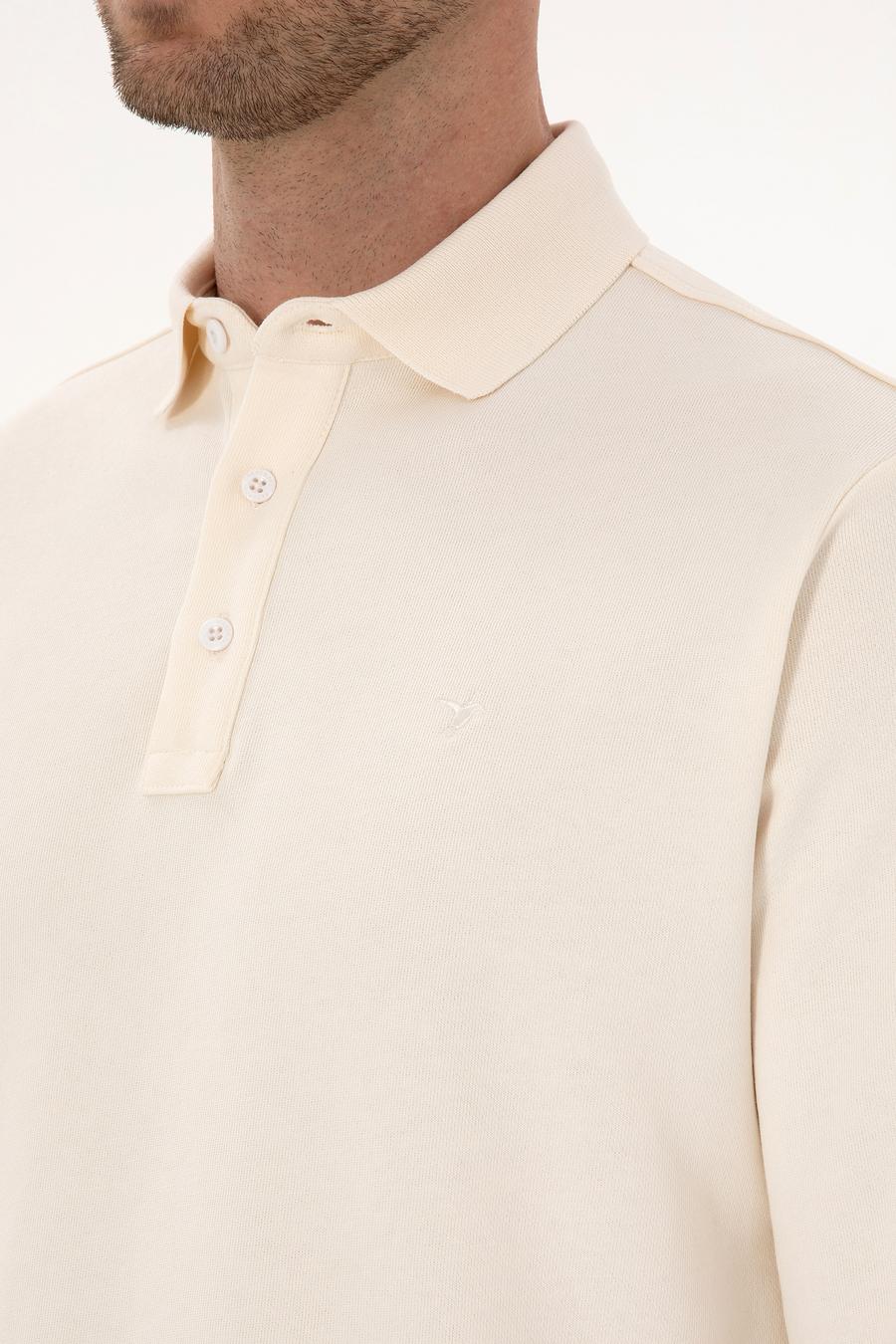Ekru Regular Fit %100 Pamuk 3 İplik Polo Yaka Sweatshirt - 50318960034