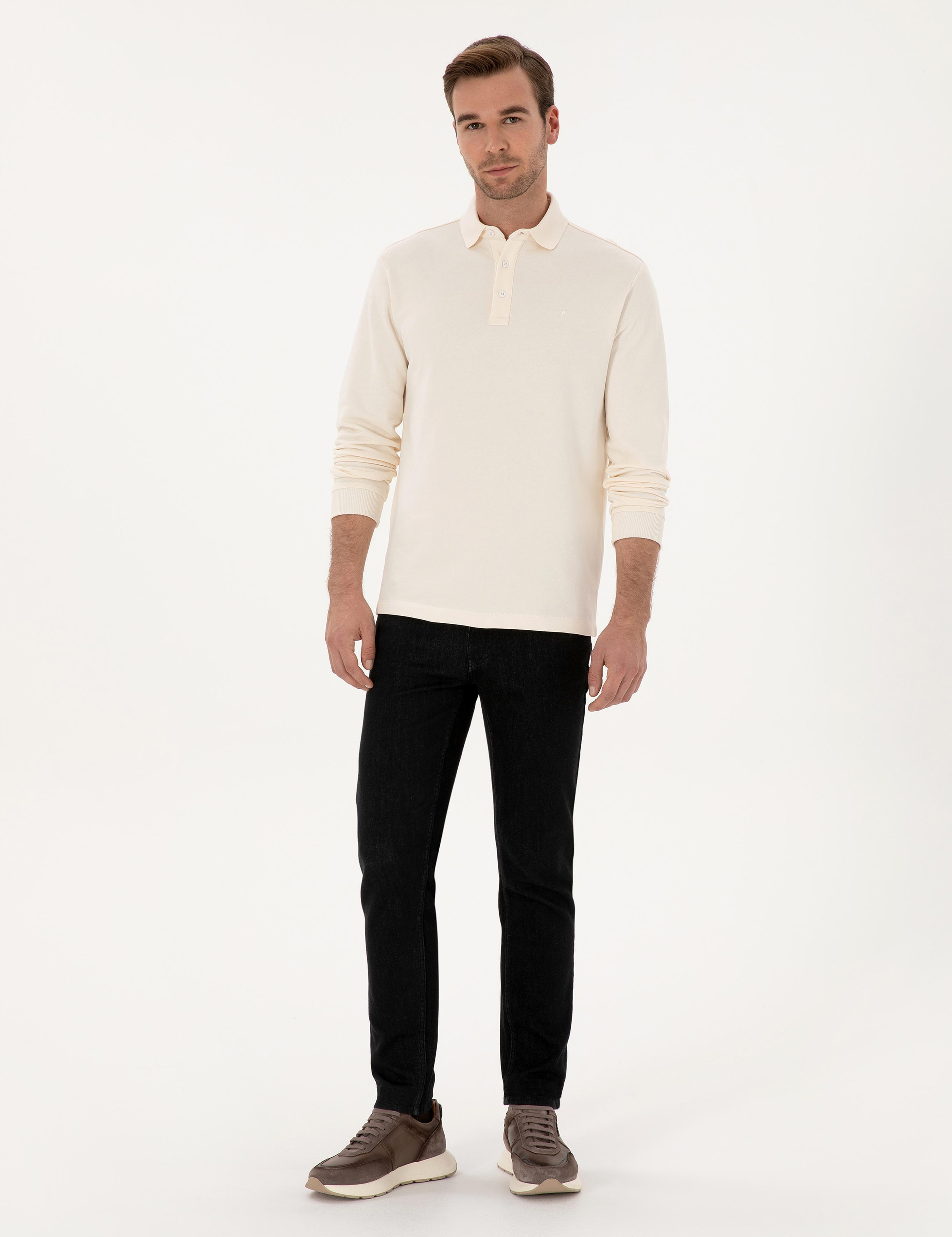 Ekru Regular Fit %100 Pamuk 3 İplik Polo Yaka Sweatshirt - 50318960034