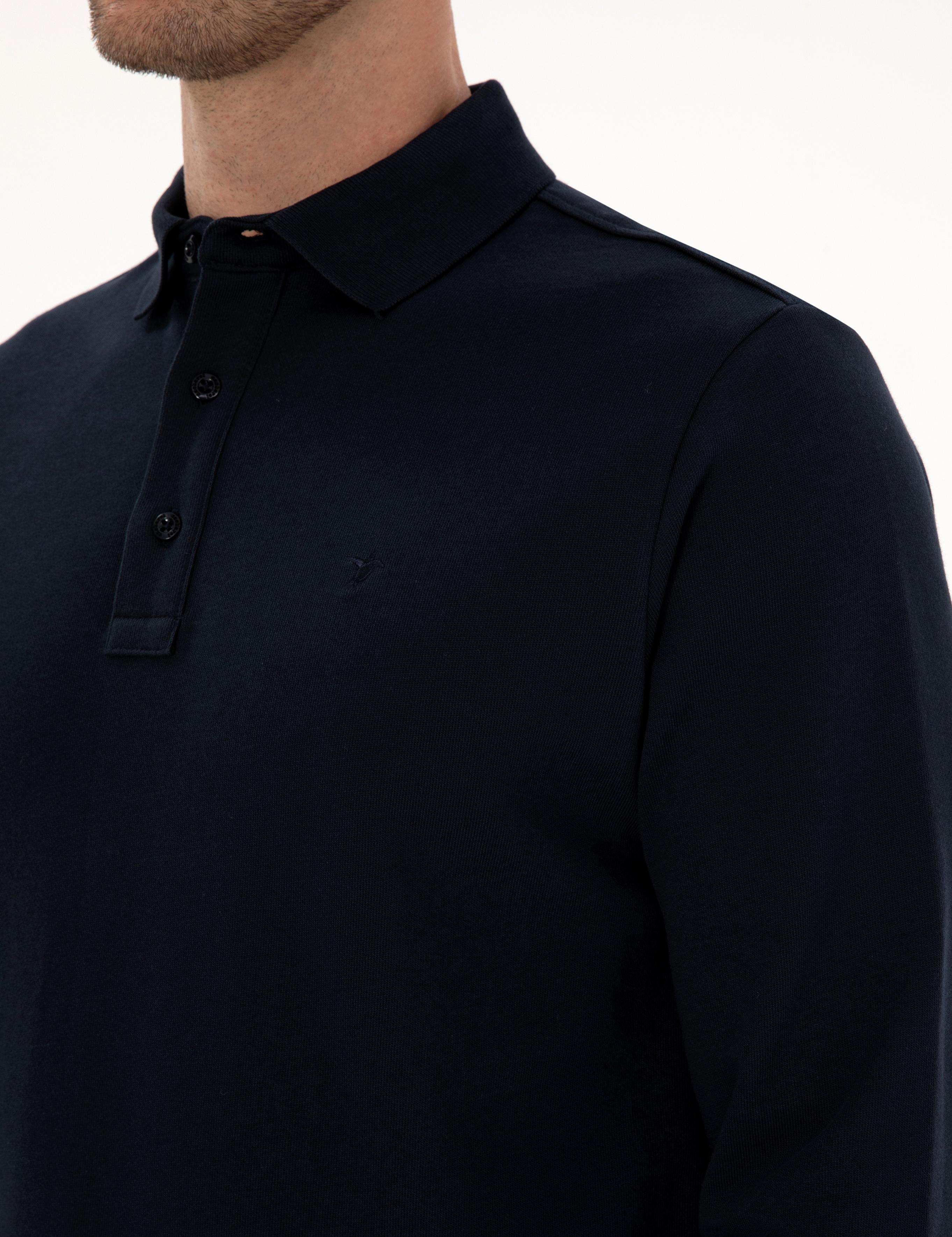 Lacivert Regular Fit %100 Pamuk 3 İplik Polo Yaka Sweatshirt - 50318960014
