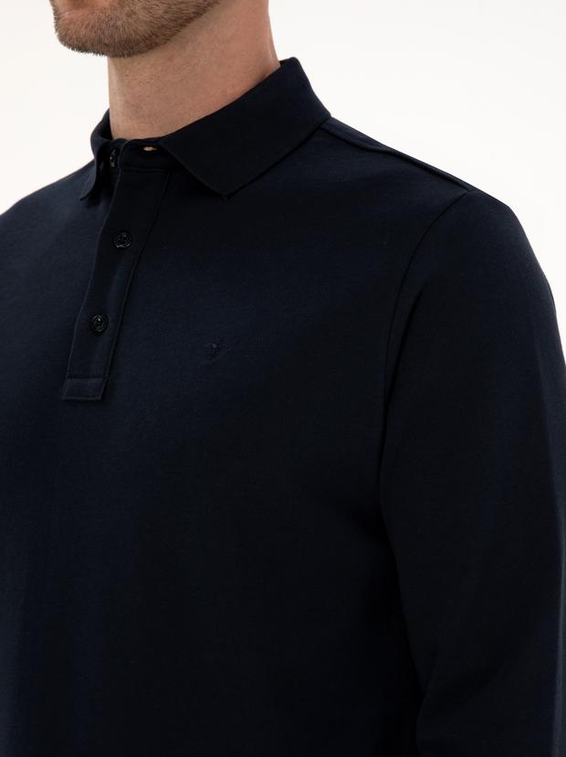 Lacivert Regular Fit %100 Pamuk 3 İplik Polo Yaka Sweatshirt