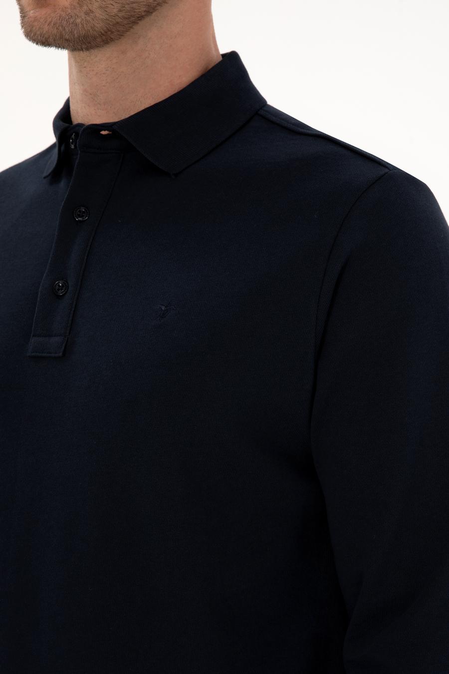 Lacivert Regular Fit %100 Pamuk 3 İplik Polo Yaka Sweatshirt - 50318960014