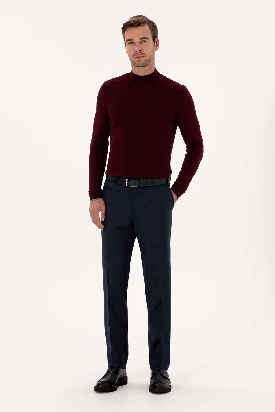 Bordo Slim Fit Pamuk Karışımlı Yarım Balıkçı Yaka Triko Kazak - 50318677009