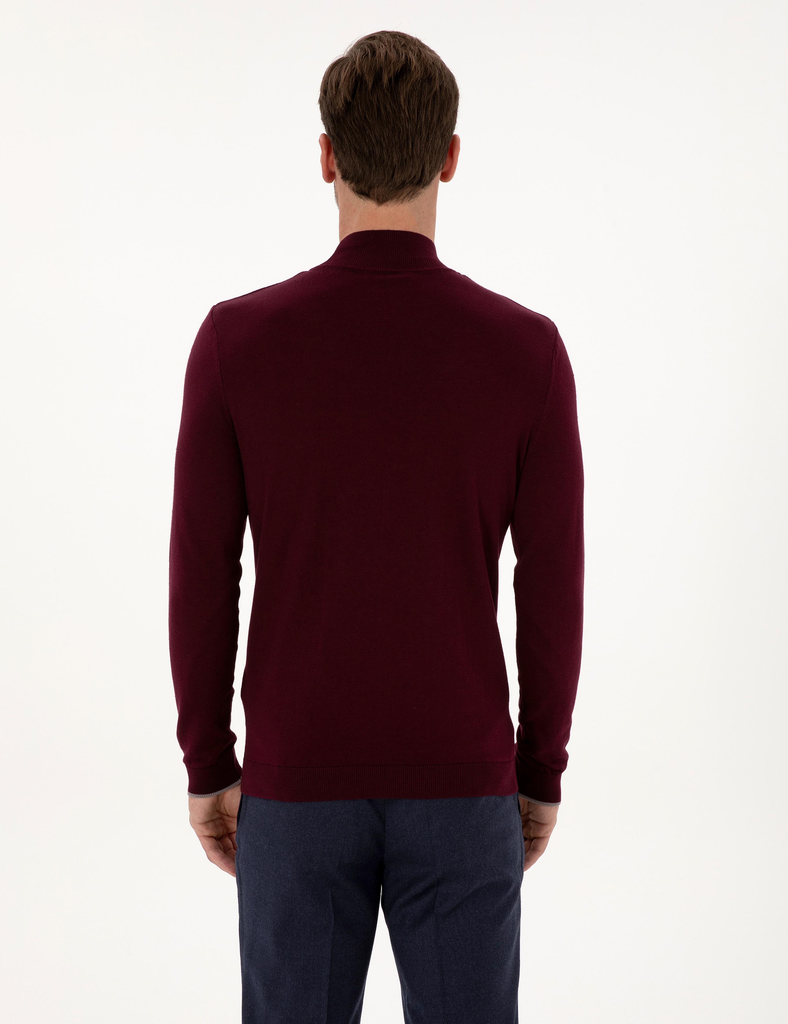 Bordo Slim Fit Pamuk Karışımlı Yarım Balıkçı Yaka Triko Kazak - 50318677009