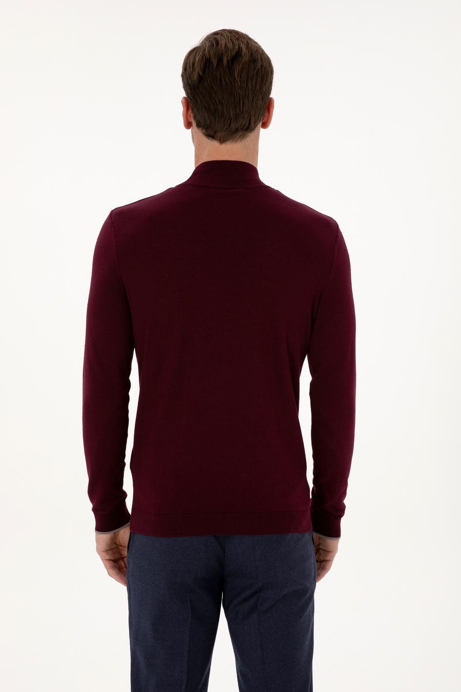 Bordo Slim Fit Pamuk Karışımlı Yarım Balıkçı Yaka Triko Kazak - 50318677009