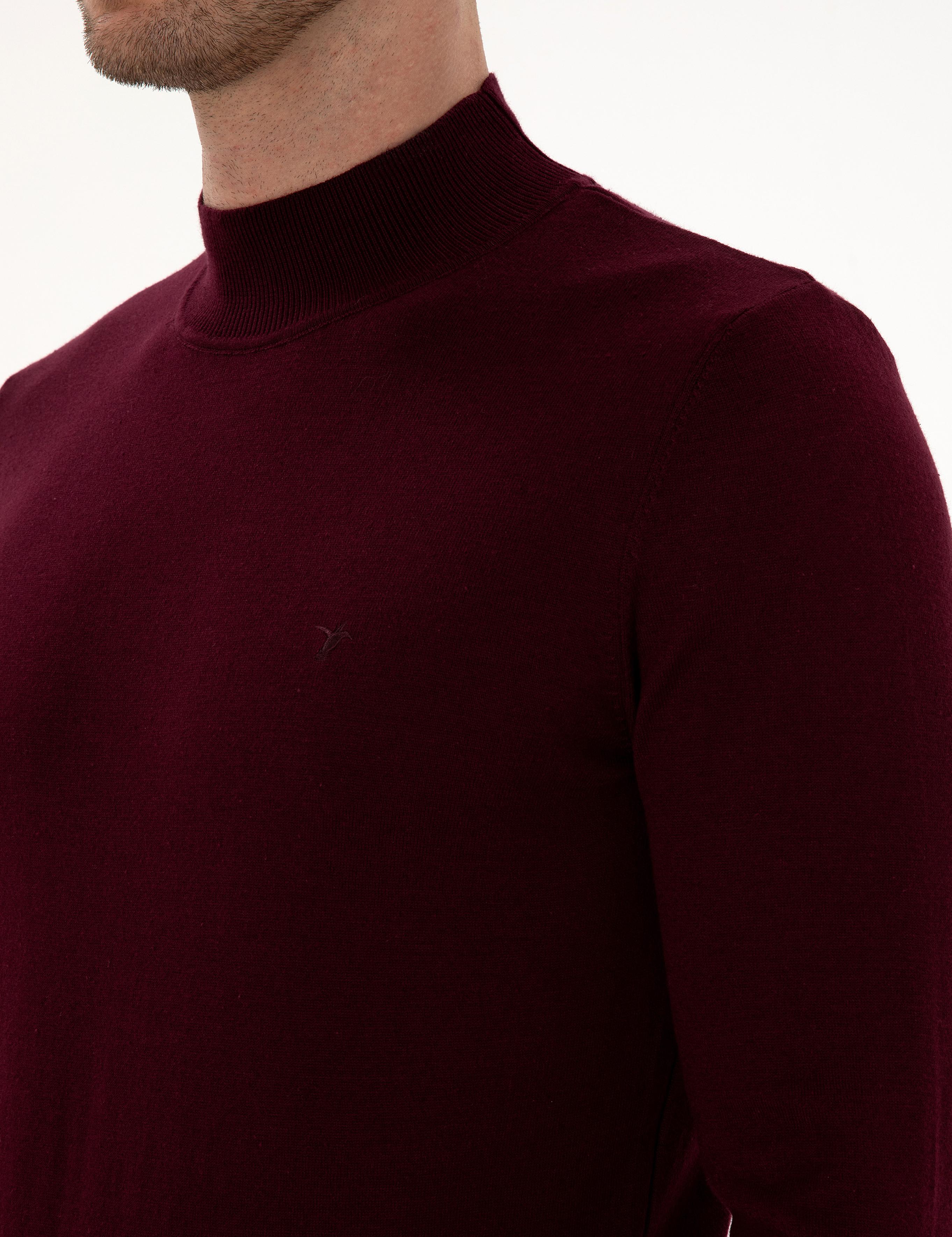 Bordo Slim Fit Pamuk Karışımlı Yarım Balıkçı Yaka Triko Kazak - 50318677009