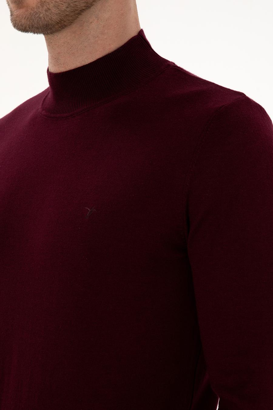 Bordo Slim Fit Pamuk Karışımlı Yarım Balıkçı Yaka Triko Kazak - 50318677009