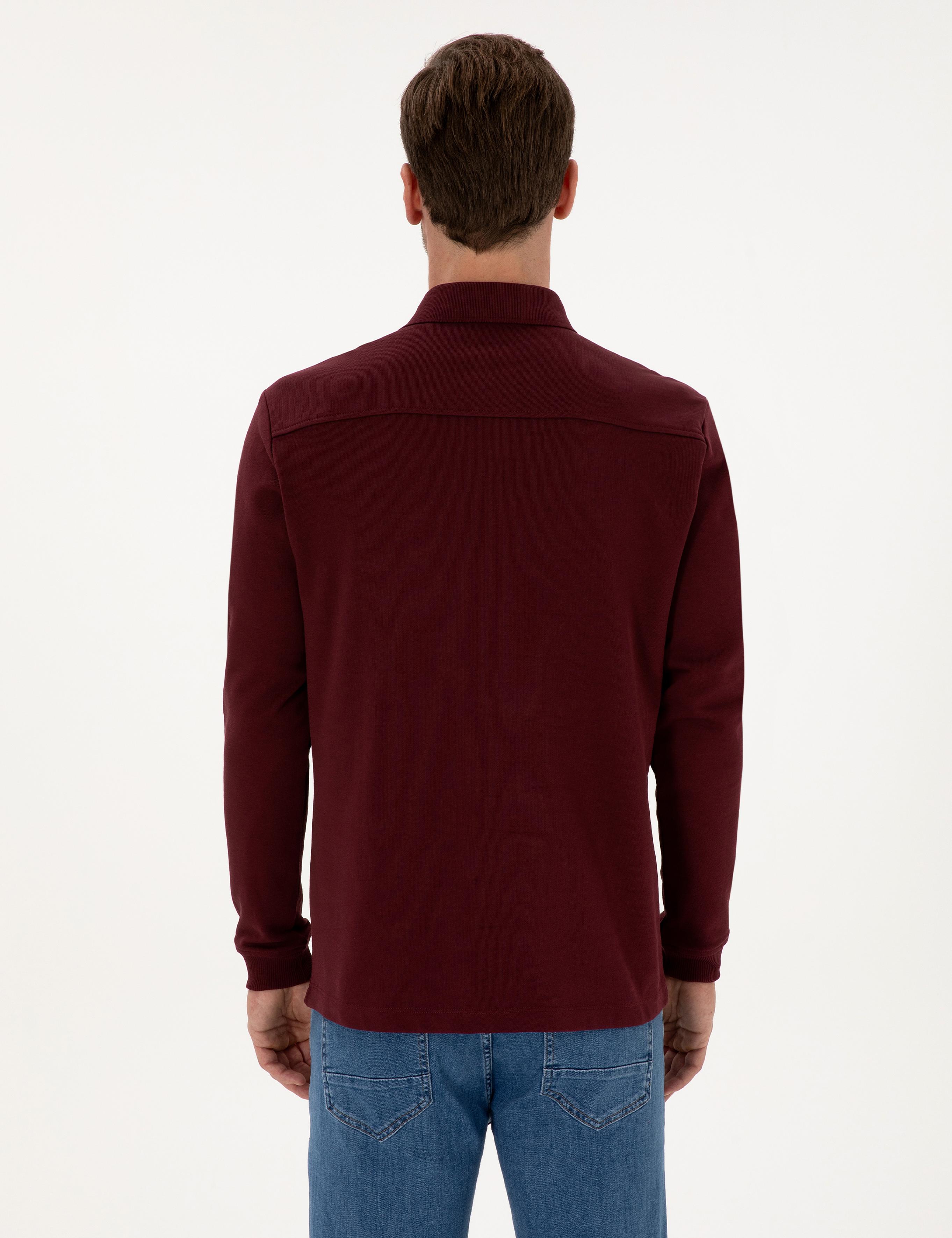 Bordo Regular Fit %100 Pamuk 3 İplik Polo Yaka Sweatshirt - 50318960018