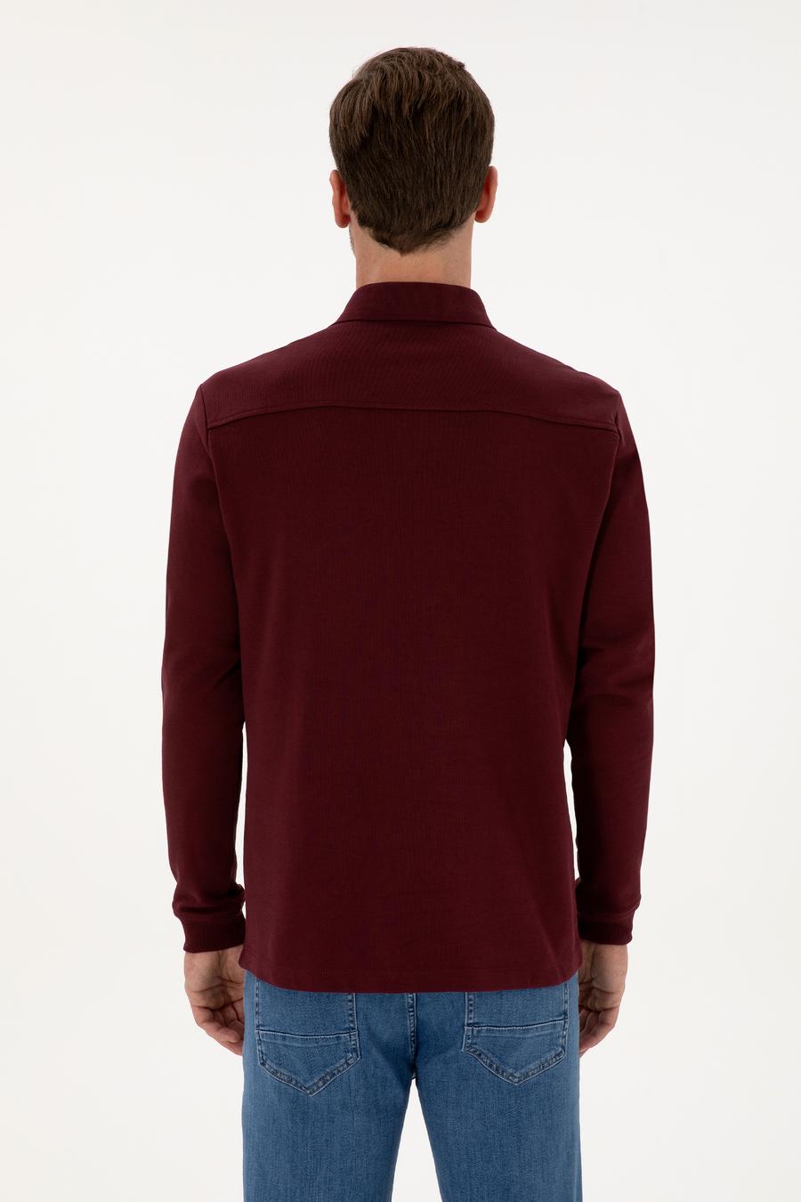 Bordo Regular Fit %100 Pamuk 3 İplik Polo Yaka Sweatshirt - 50318960018
