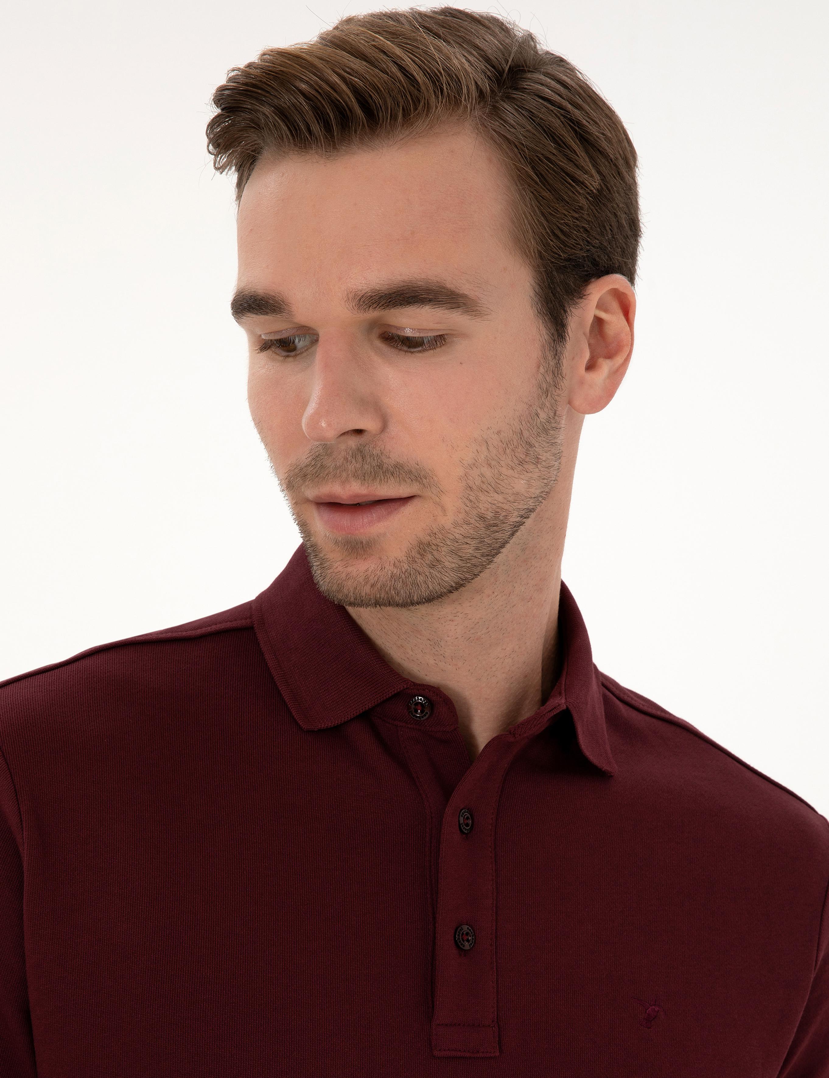 Bordo Regular Fit %100 Pamuk 3 İplik Polo Yaka Sweatshirt - 50318960018