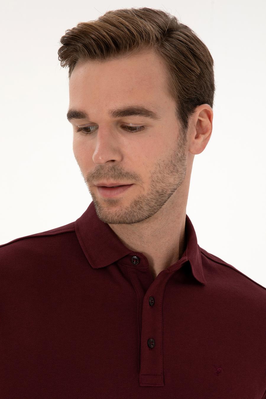 Bordo Regular Fit %100 Pamuk 3 İplik Polo Yaka Sweatshirt - 50318960018