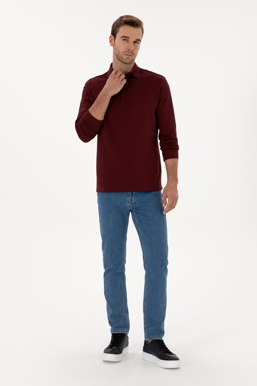 Bordo Regular Fit %100 Pamuk 3 İplik Polo Yaka Sweatshirt - 50318960018