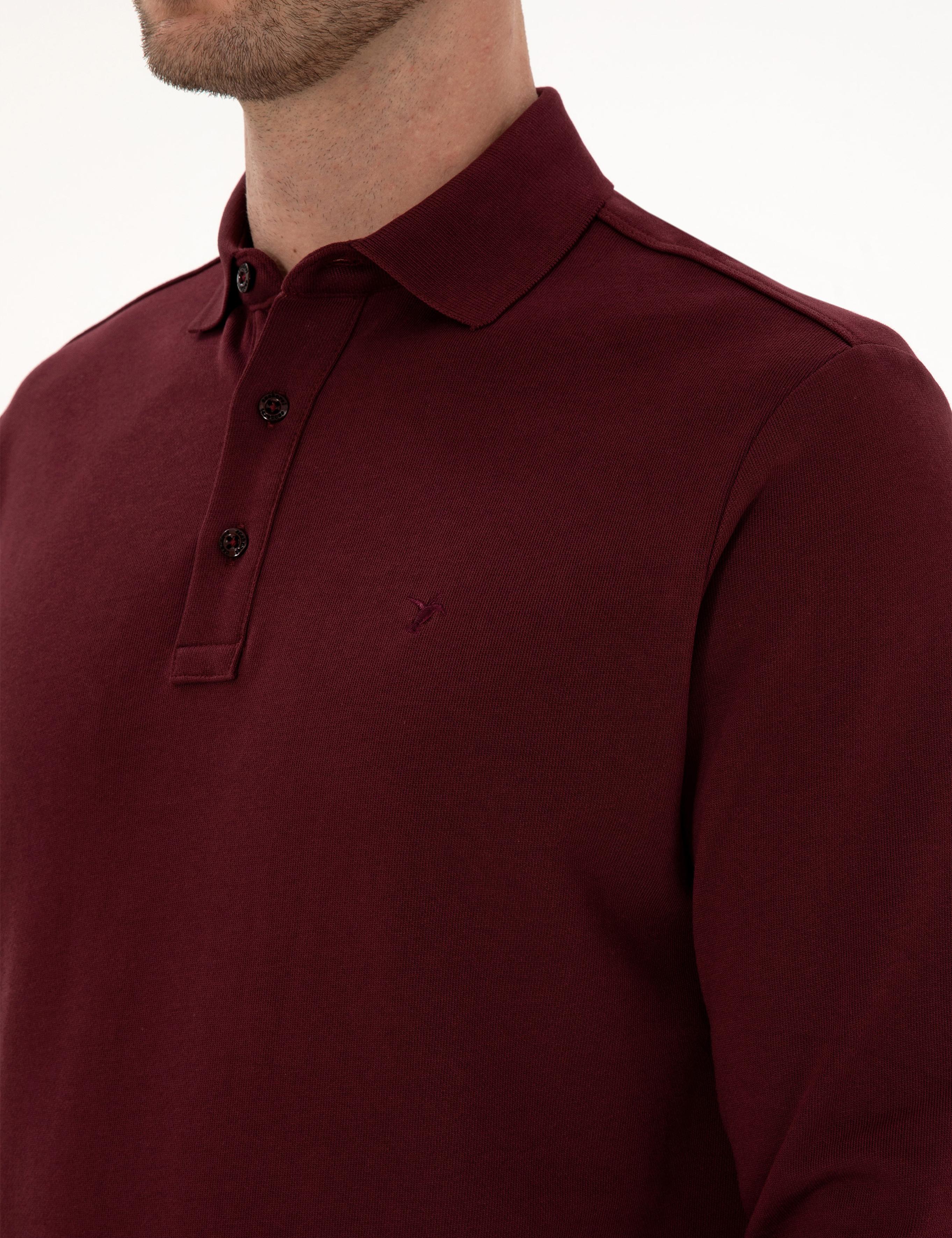Bordo Regular Fit %100 Pamuk 3 İplik Polo Yaka Sweatshirt - 50318960018