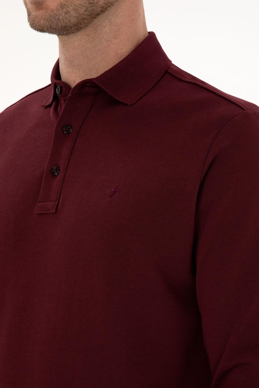 Bordo Regular Fit %100 Pamuk 3 İplik Polo Yaka Sweatshirt - 50318960018