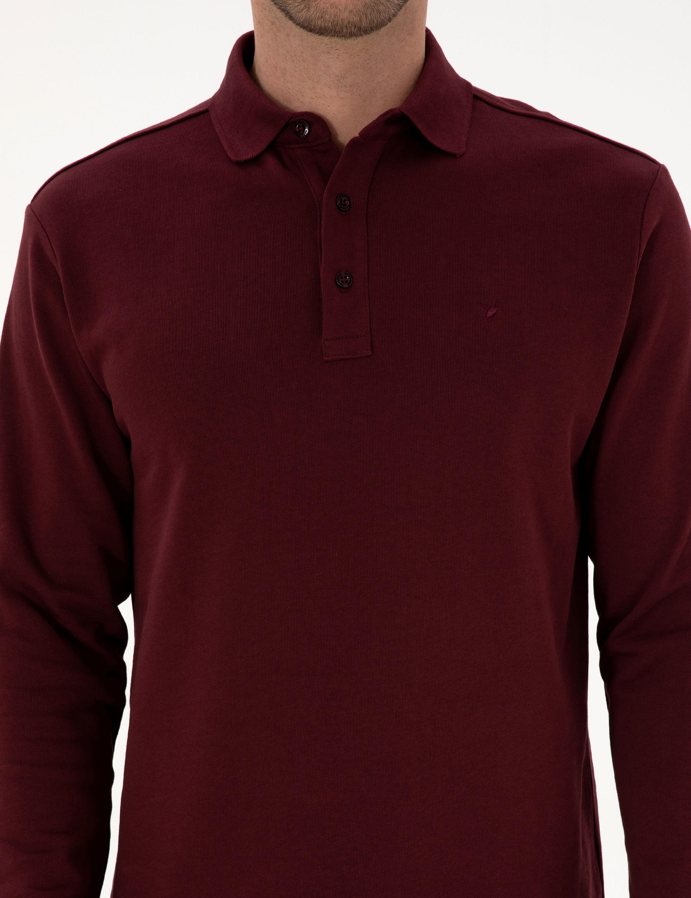 Bordo Regular Fit %100 Pamuk 3 İplik Polo Yaka Sweatshirt - 50318960018