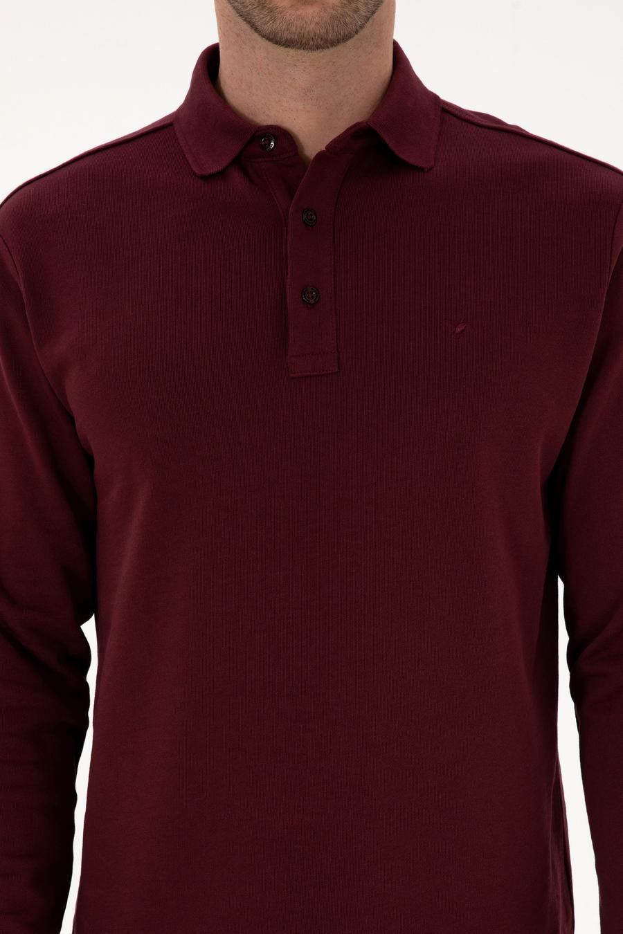 Bordo Regular Fit %100 Pamuk 3 İplik Polo Yaka Sweatshirt - 50318960018