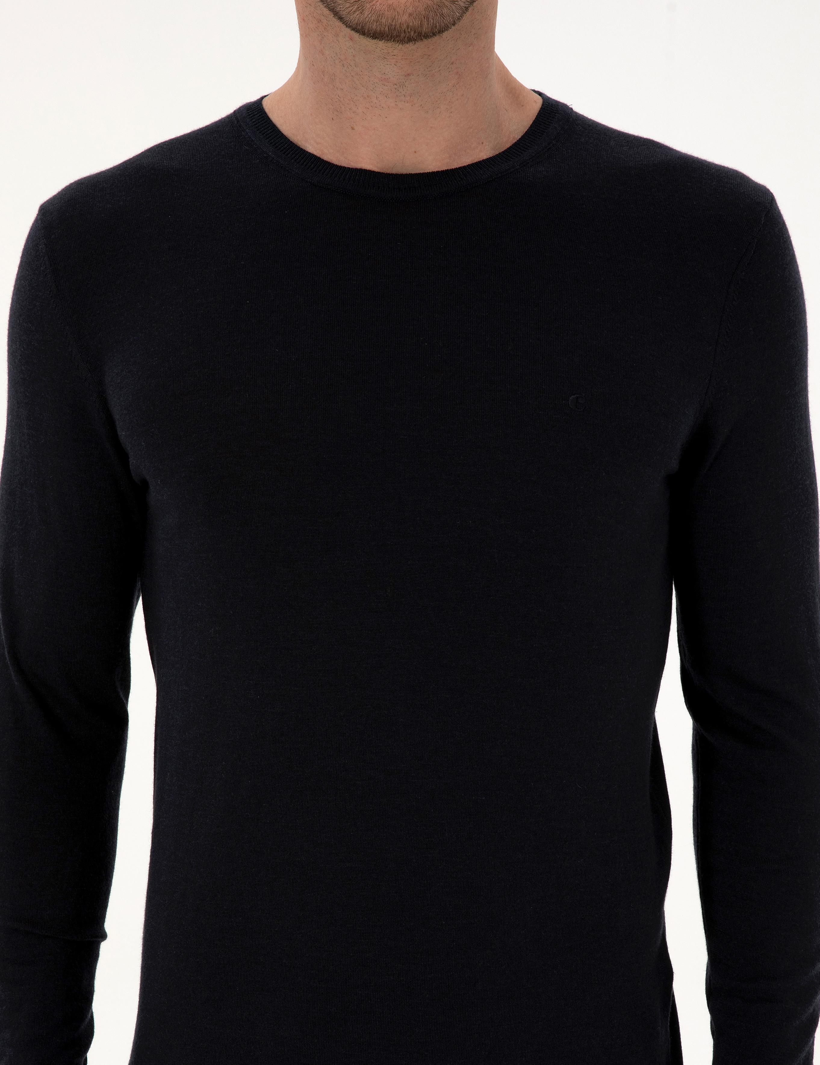 Lacivert Slim Fit Kaşmir İpek Karışımlı Bisiklet Yaka Triko Kazak - 50316307005