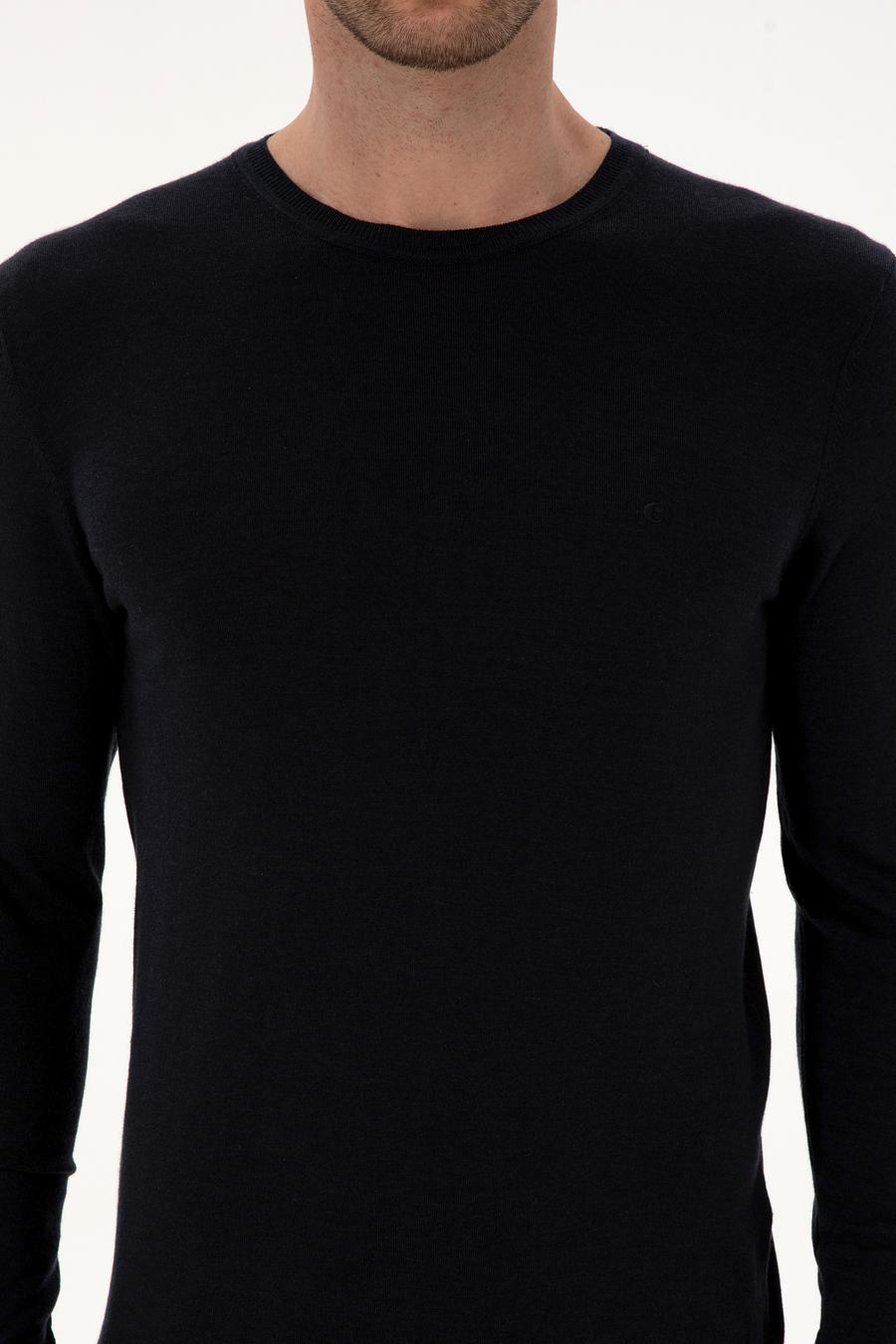 Lacivert Slim Fit Kaşmir İpek Karışımlı Bisiklet Yaka Triko Kazak - 50316307005